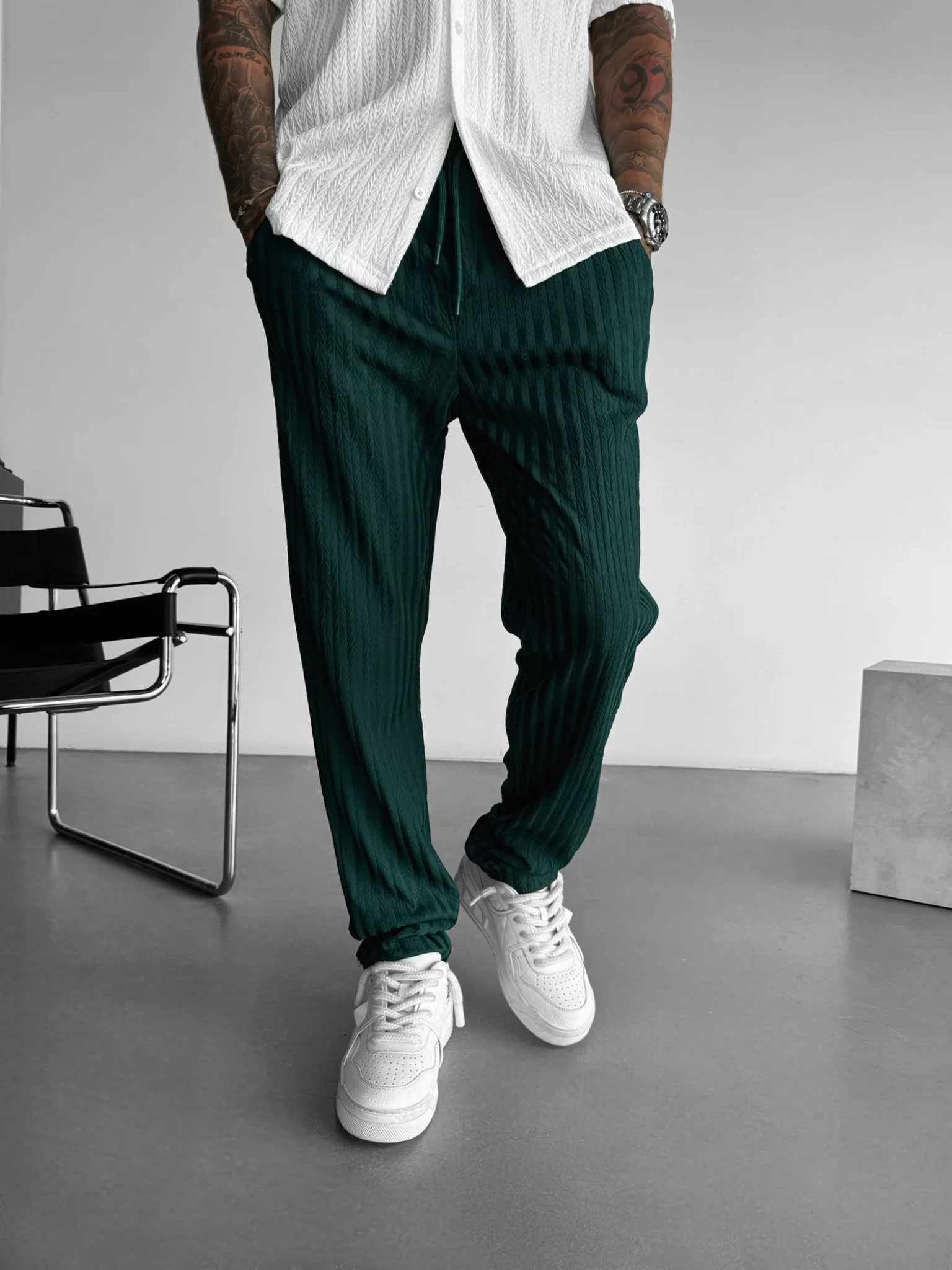 Loose Fit Structured Trousers - Rain Forest - Image 2