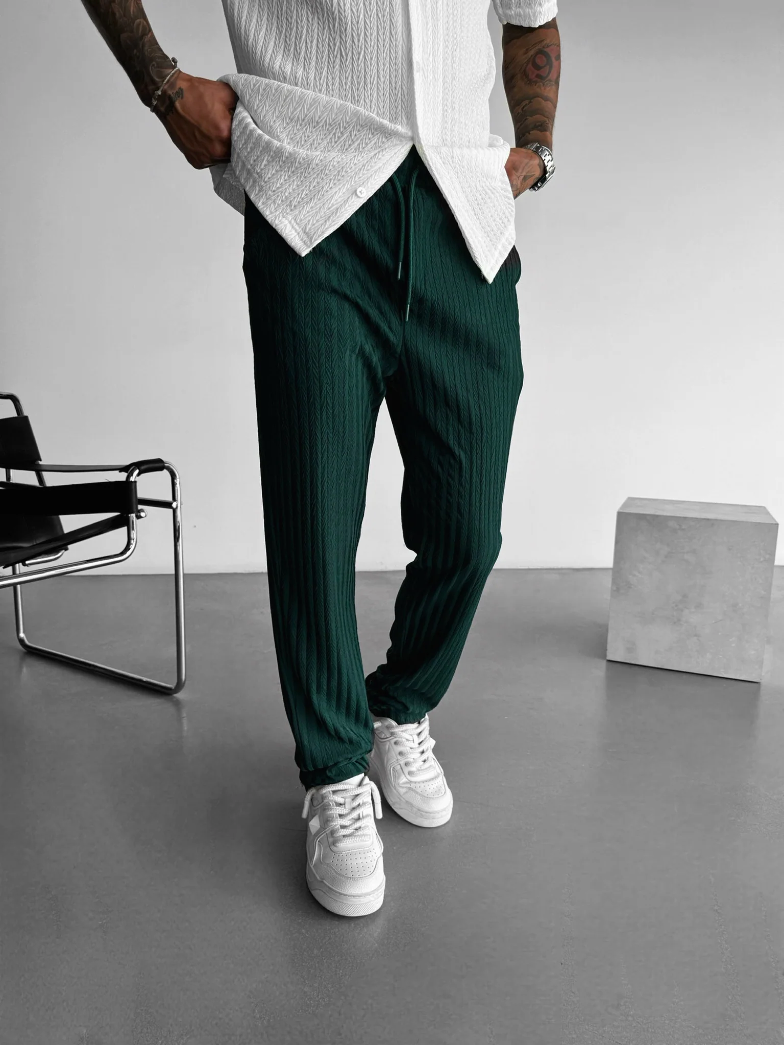 Loose Fit Structured Trousers - Rain Forest - Image 4