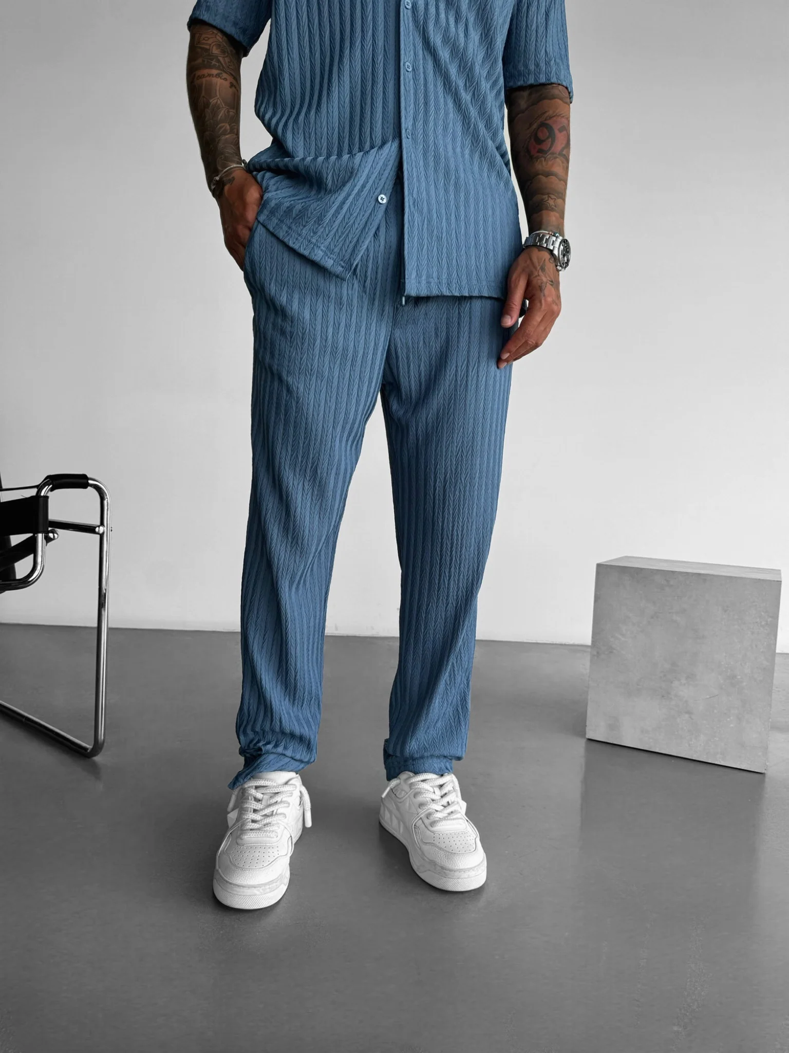 Loose Fit Structured Trousers - Coronet Blue - Image 3