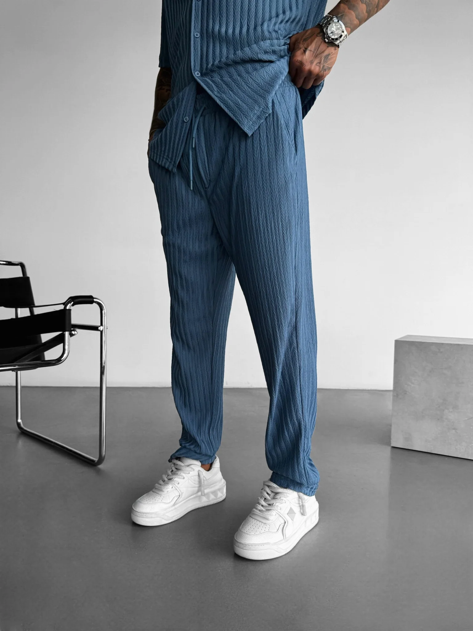 Loose Fit Structured Trousers - Coronet Blue - Image 4