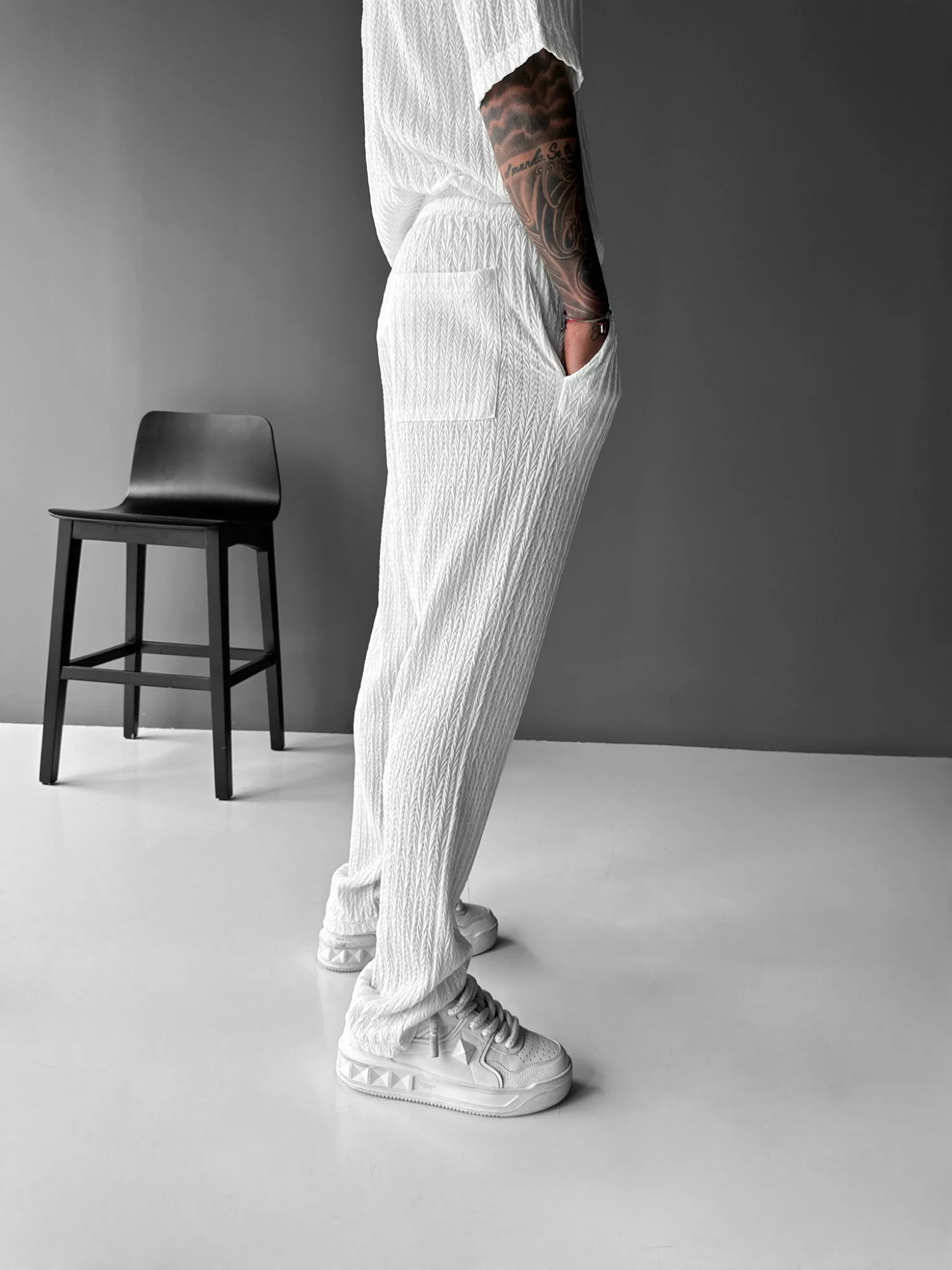 Loose Fit Structured Trousers - Ecru - Image 2