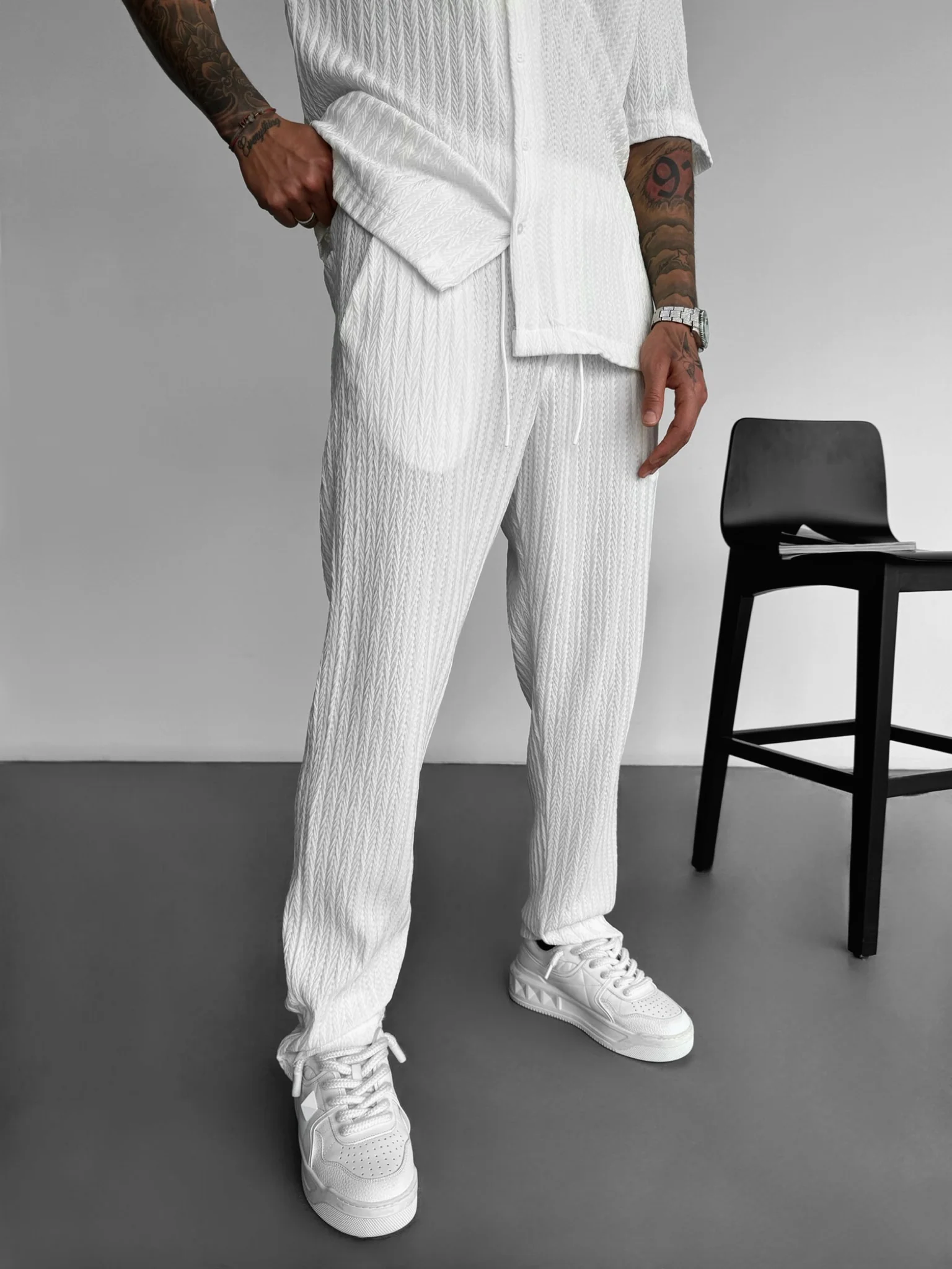 Loose Fit Structured Trousers - Ecru - Image 4