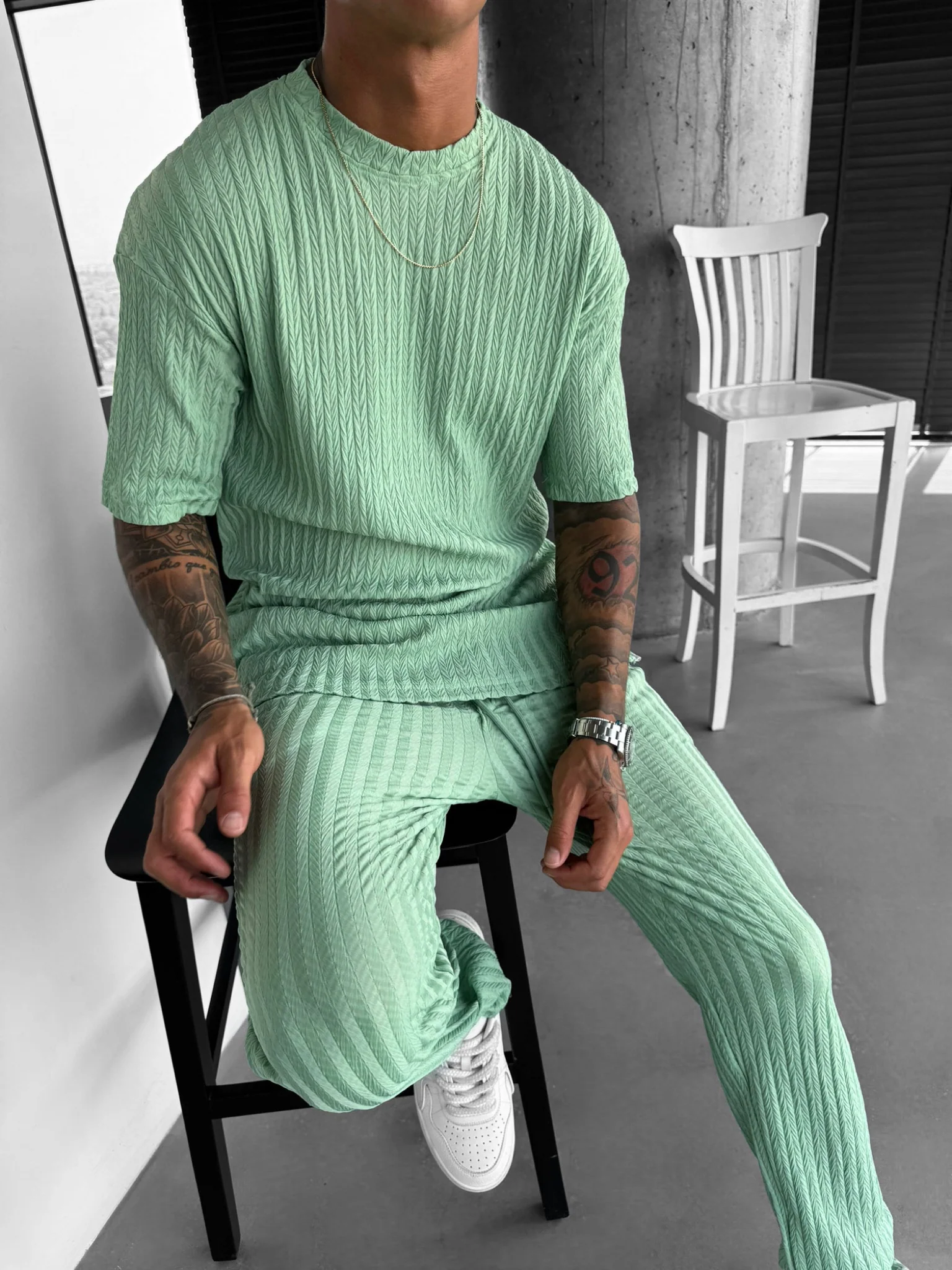 Loose Fit Structured Trousers - Quiet Green - Image 2