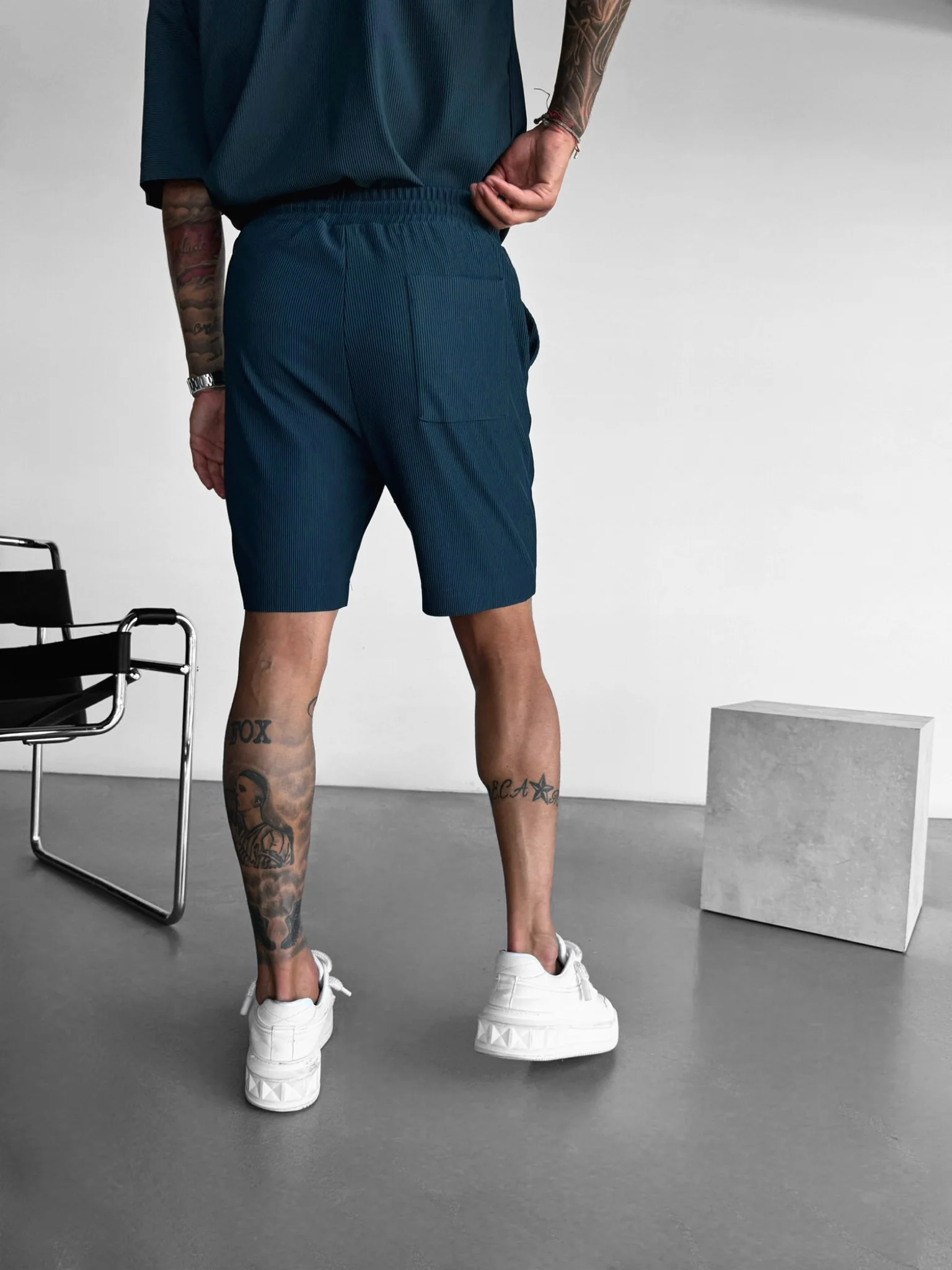 Loose Fit Textured Seam Shorts - Petrol - Image 5
