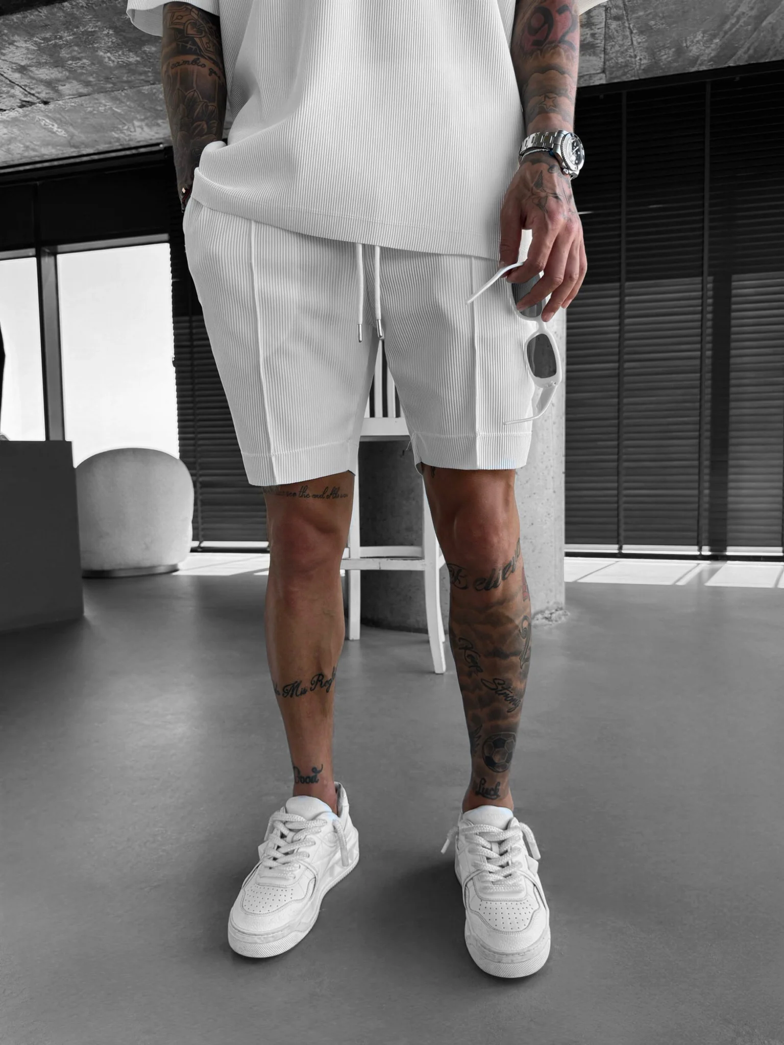 Loose Fit Textured Seam Shorts - White - Image 2