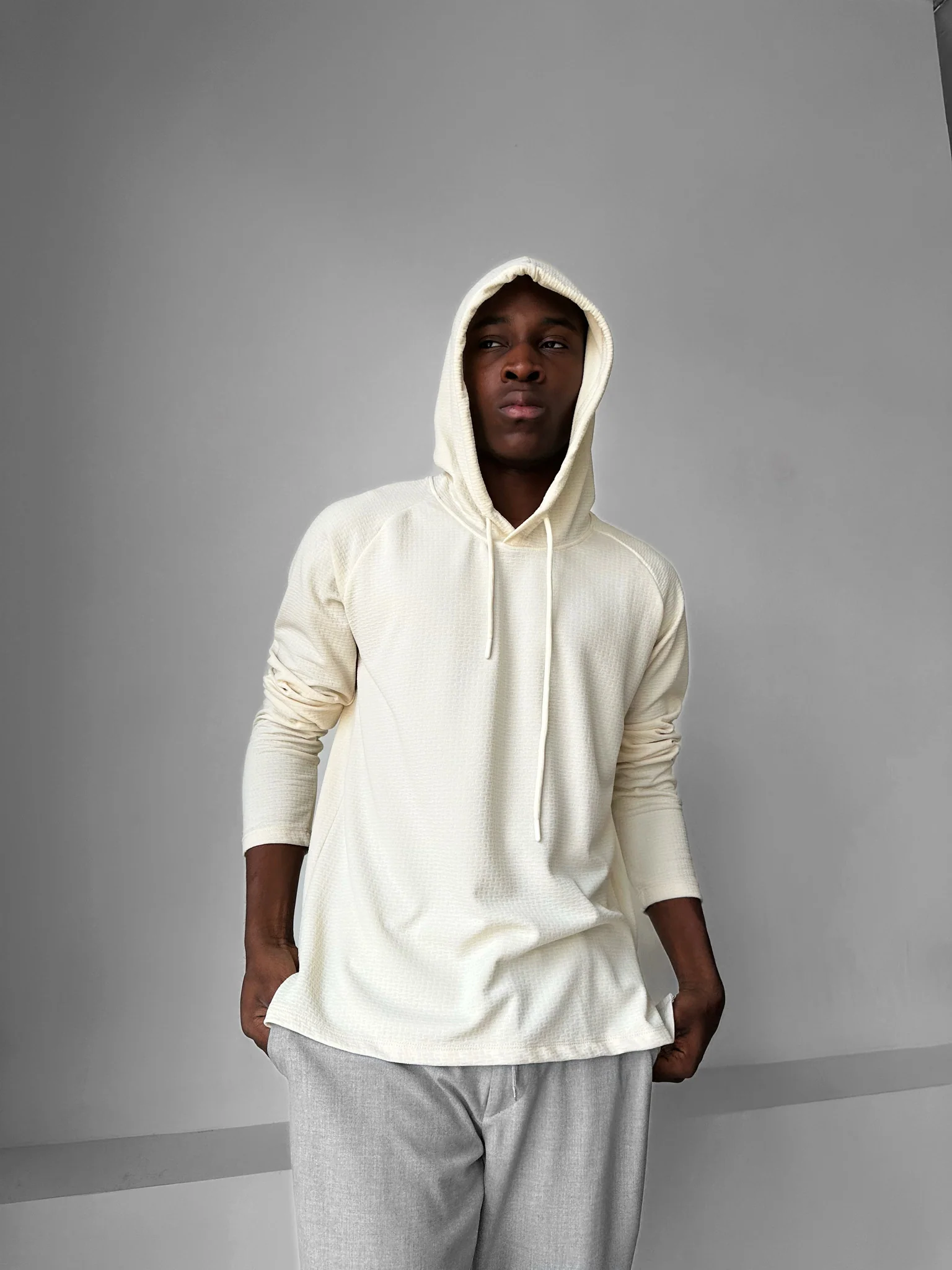 Loose Fit Thin Hoodie - Beige - Image 2