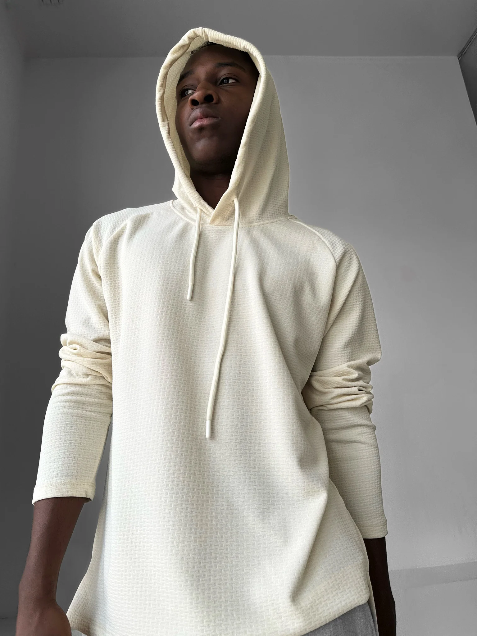 Loose Fit Thin Hoodie - Beige - Image 3