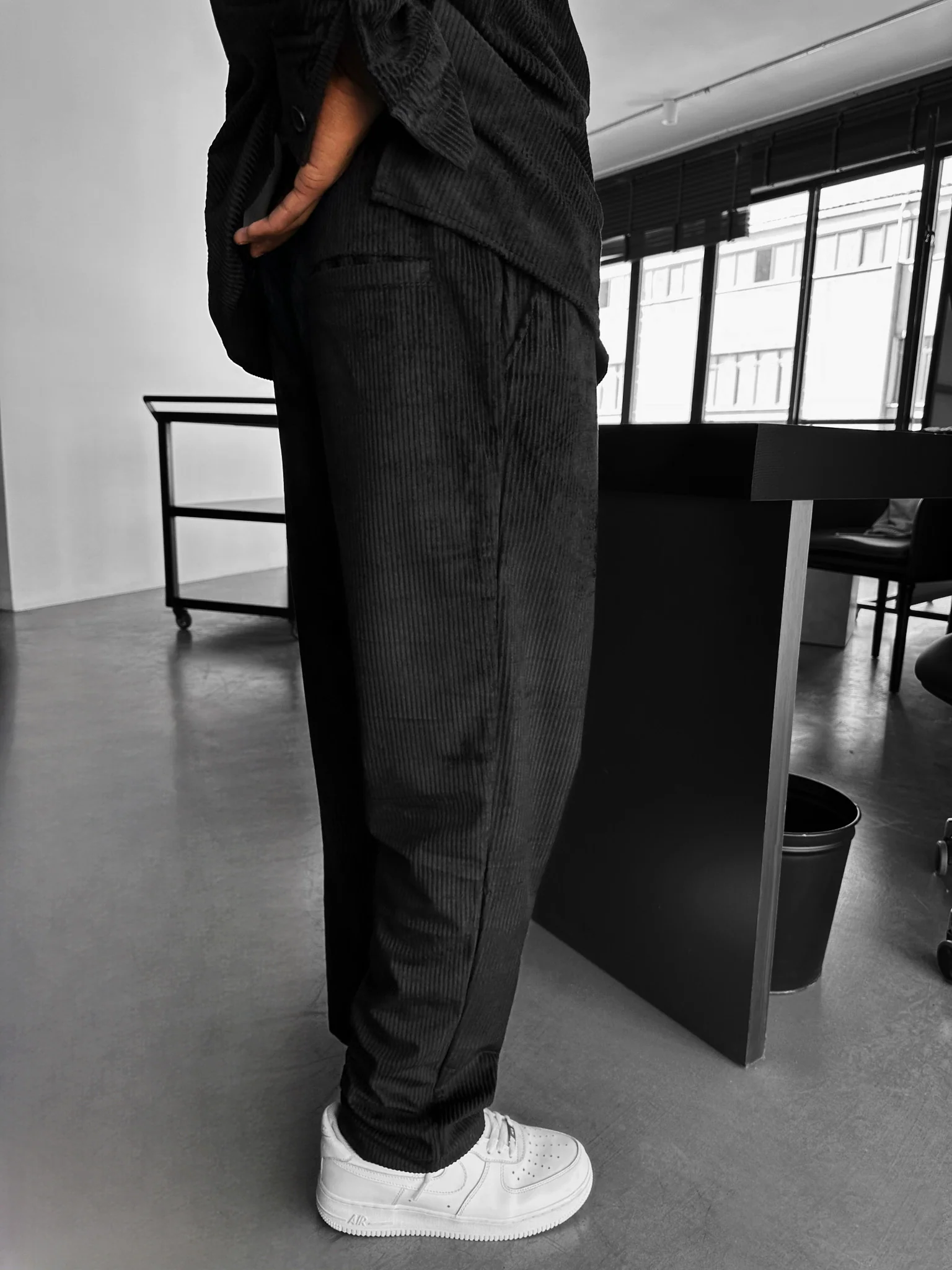Loose Fit Velvet Trousers - Black - Image 2