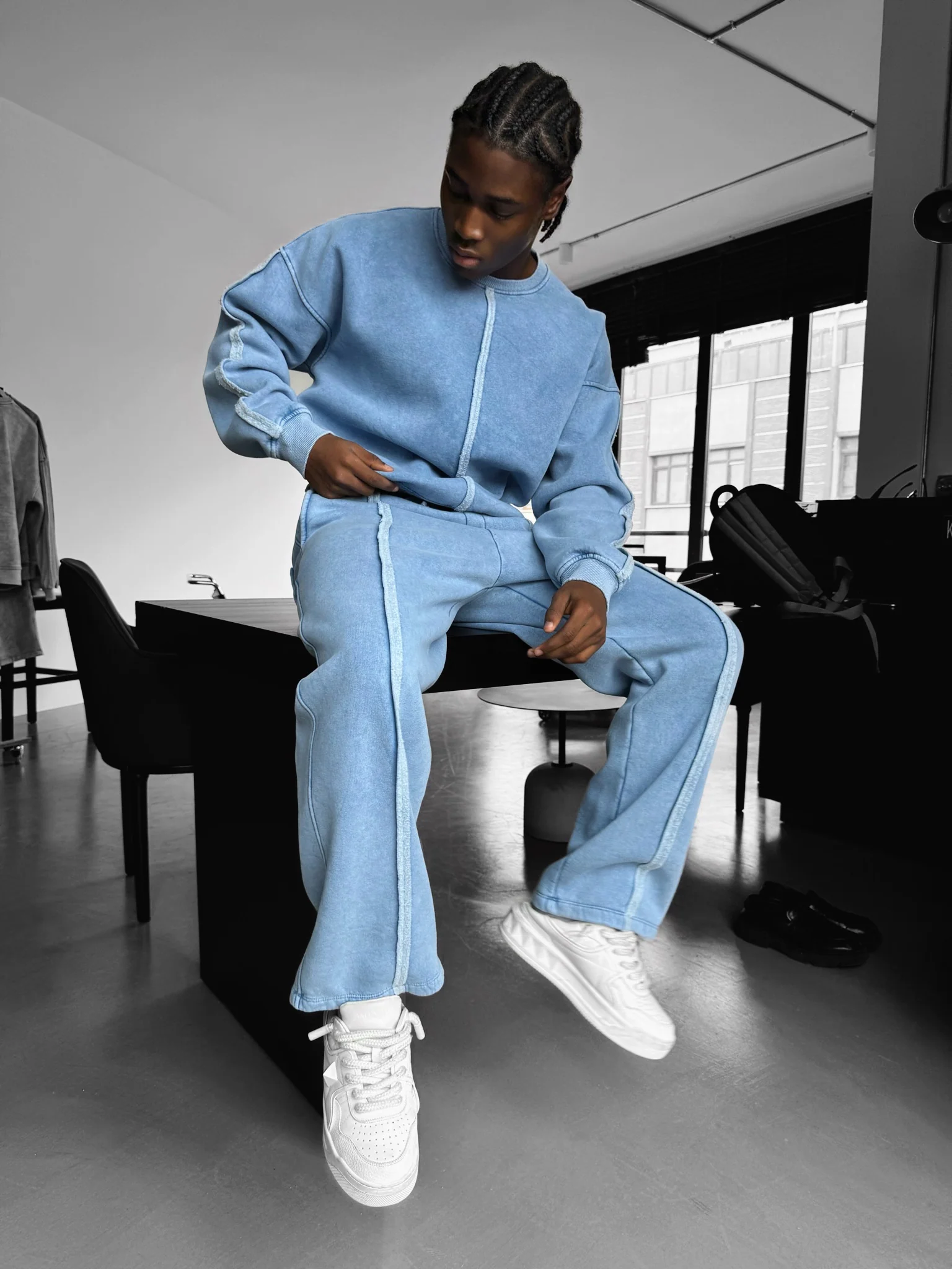 Loose Fit washed Seam Trousers - Babyblue - Image 2