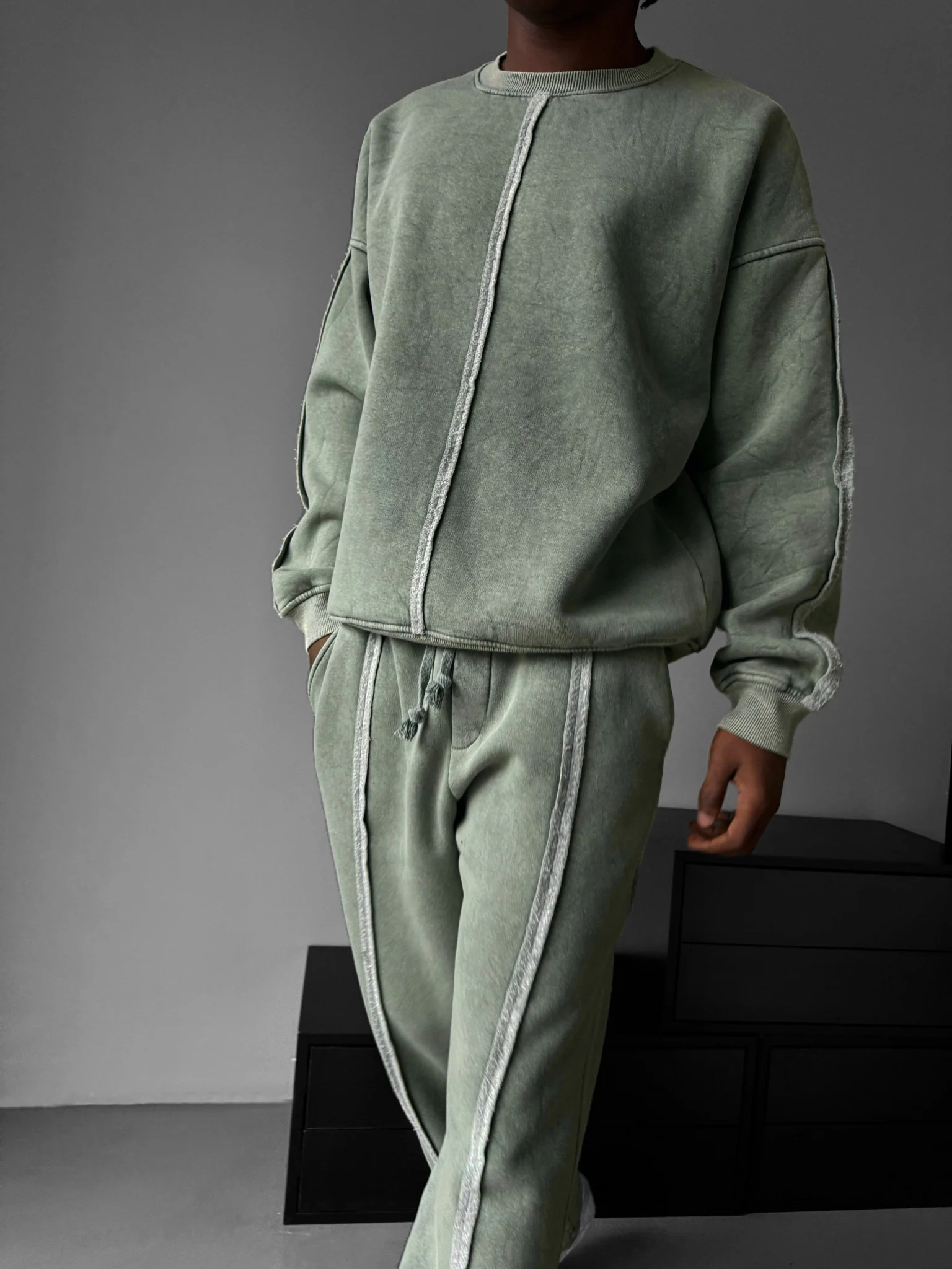 Loose Fit washed Seam Trousers - Khaki - Image 2