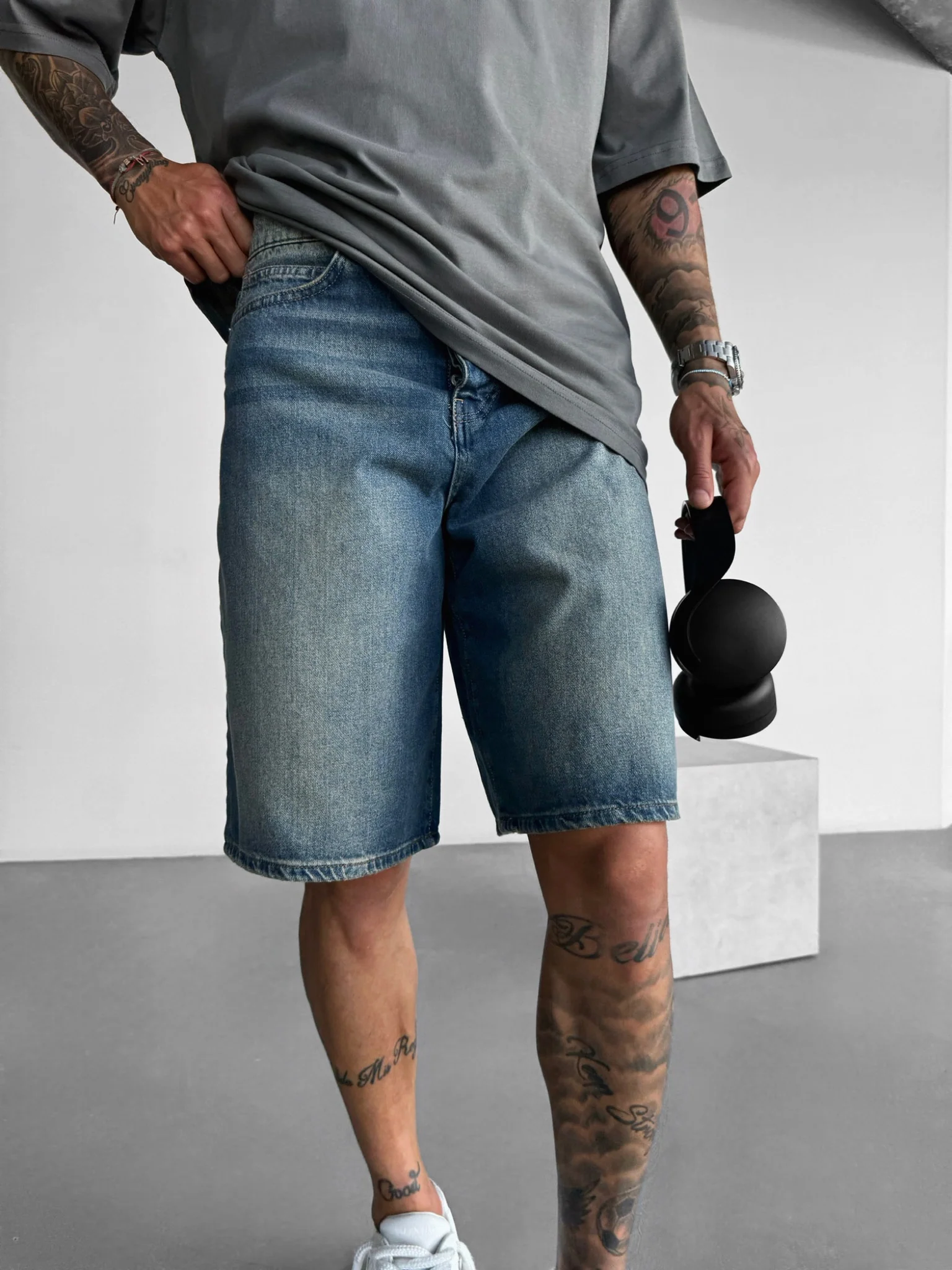 Loose Fit Washed Shorts - Blue - Image 5