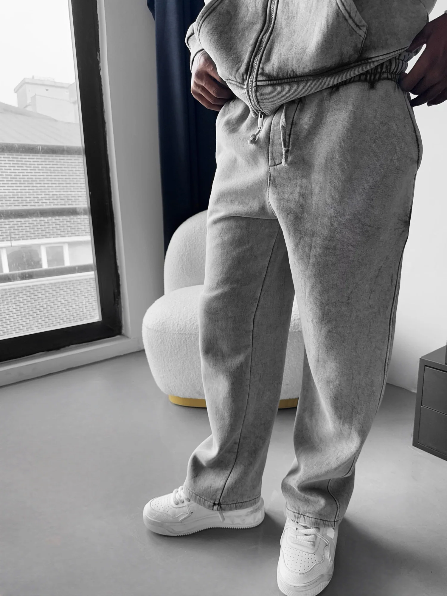 Loose Fit Washed Zipper Trousers - Anthracite - Image 2