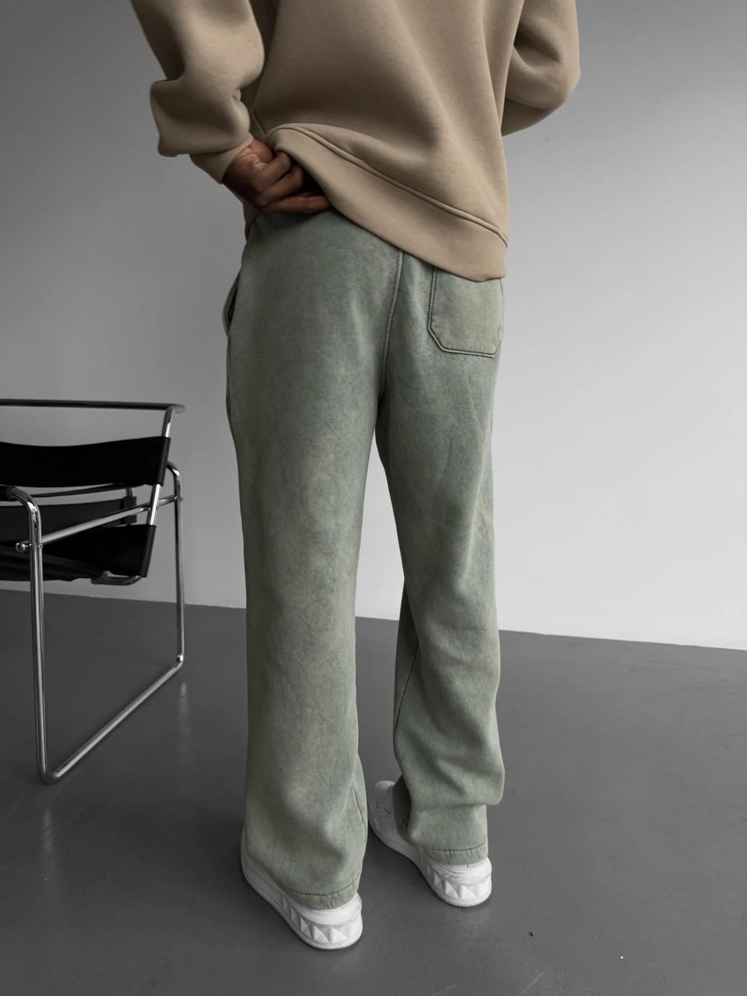 Loose Fit Washed Zipper Trousers - Khaki - Image 3