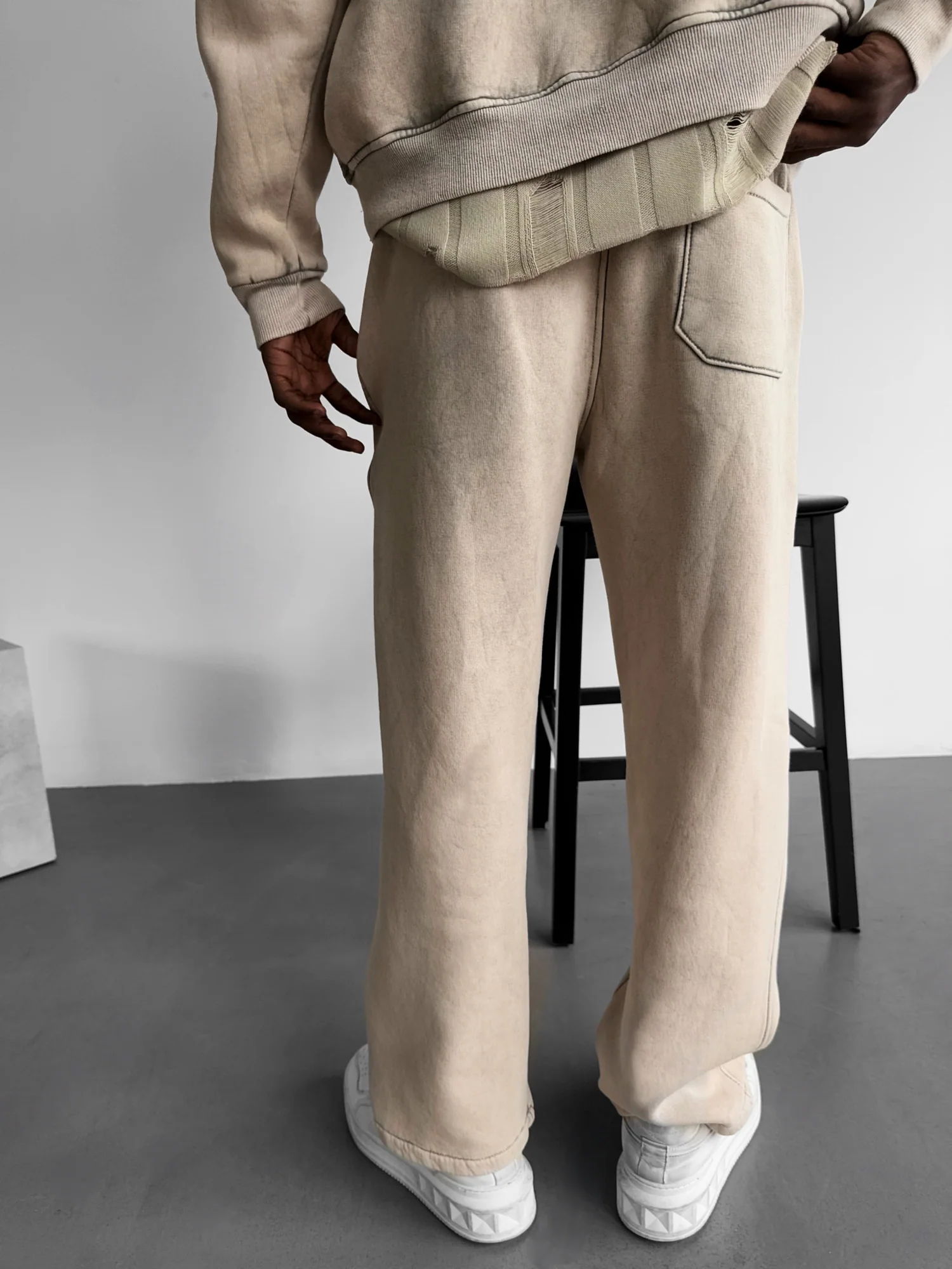 Loose Fit Washed Zipper Trousers - Stone - Image 2