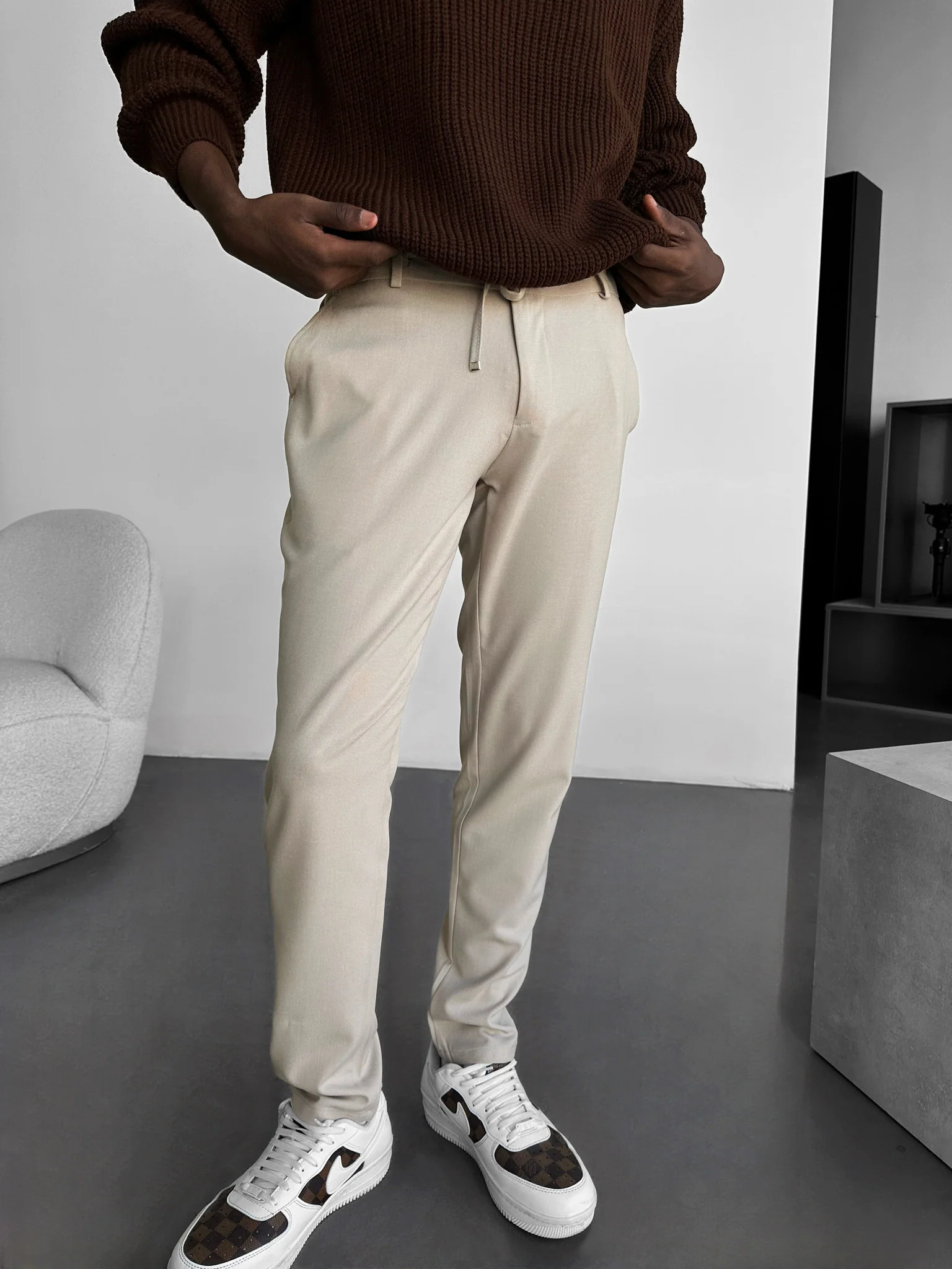 Modern Cut Casual Trousers - Beige - Image 2