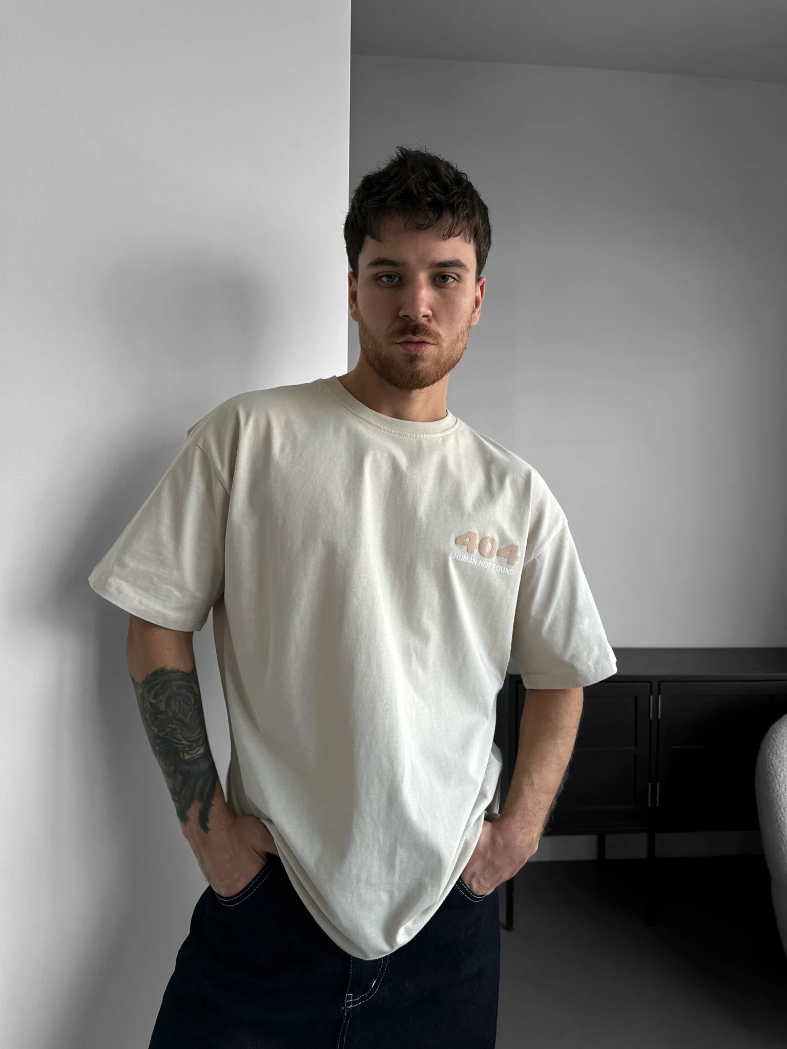 Oversize 404 T-shirt - Beige - Image 3
