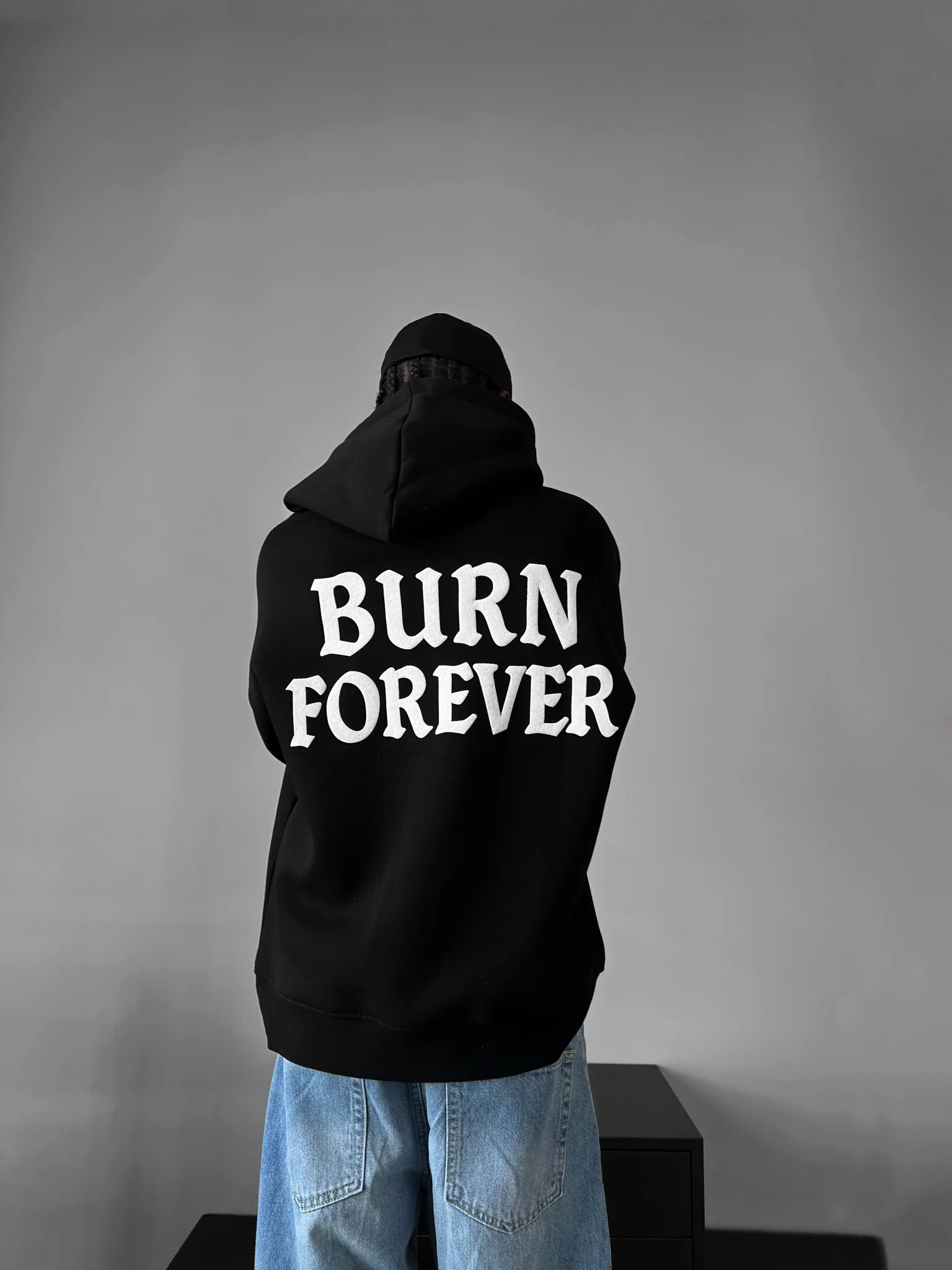 Oversize “Burn Forever” Hoodie - Black - Image 2