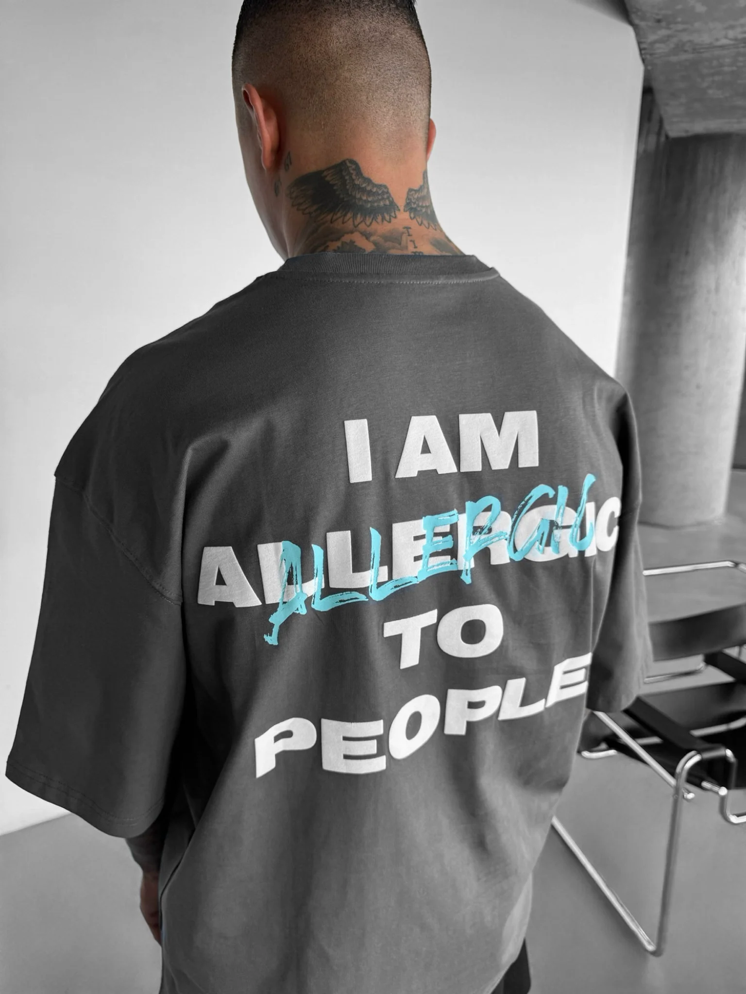 Oversize Allergic T-Shirt - Anthracite and Blue - Image 2