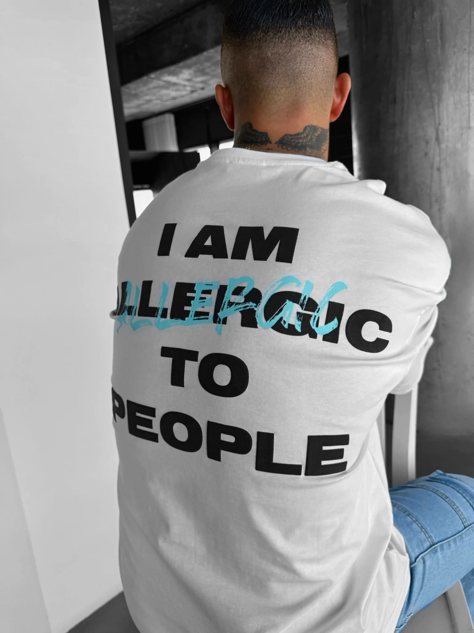 Oversize Allergic T-Shirt - Ecru and Blue - Image 2