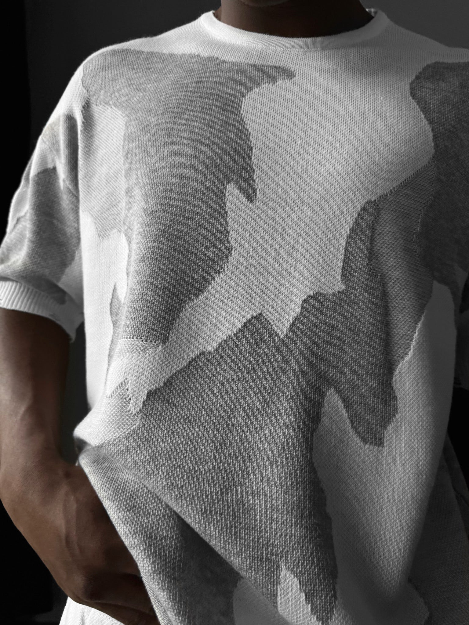 Oversize Alpenglow Knit T-Shirt - White and Grey - Image 2