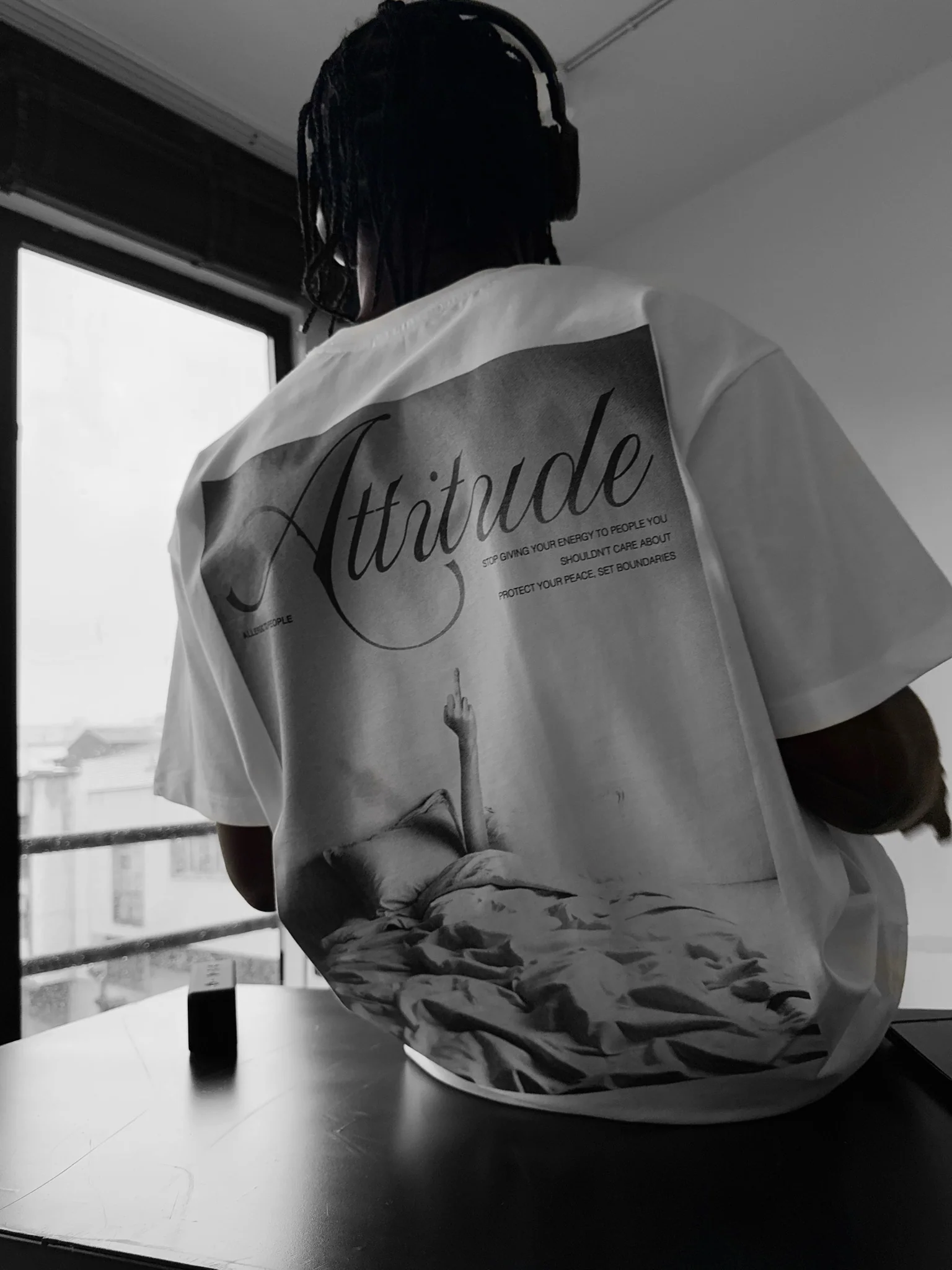Oversize 'Attitude' T-Shirt - Ecru - Image 3