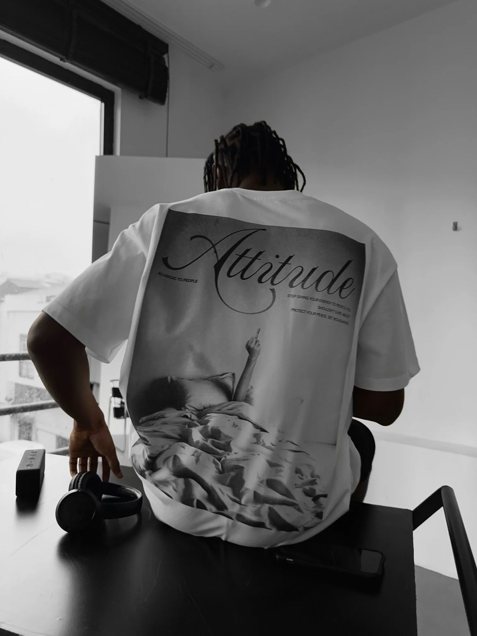 Oversize 'Attitude' T-Shirt - Ecru - Image 6