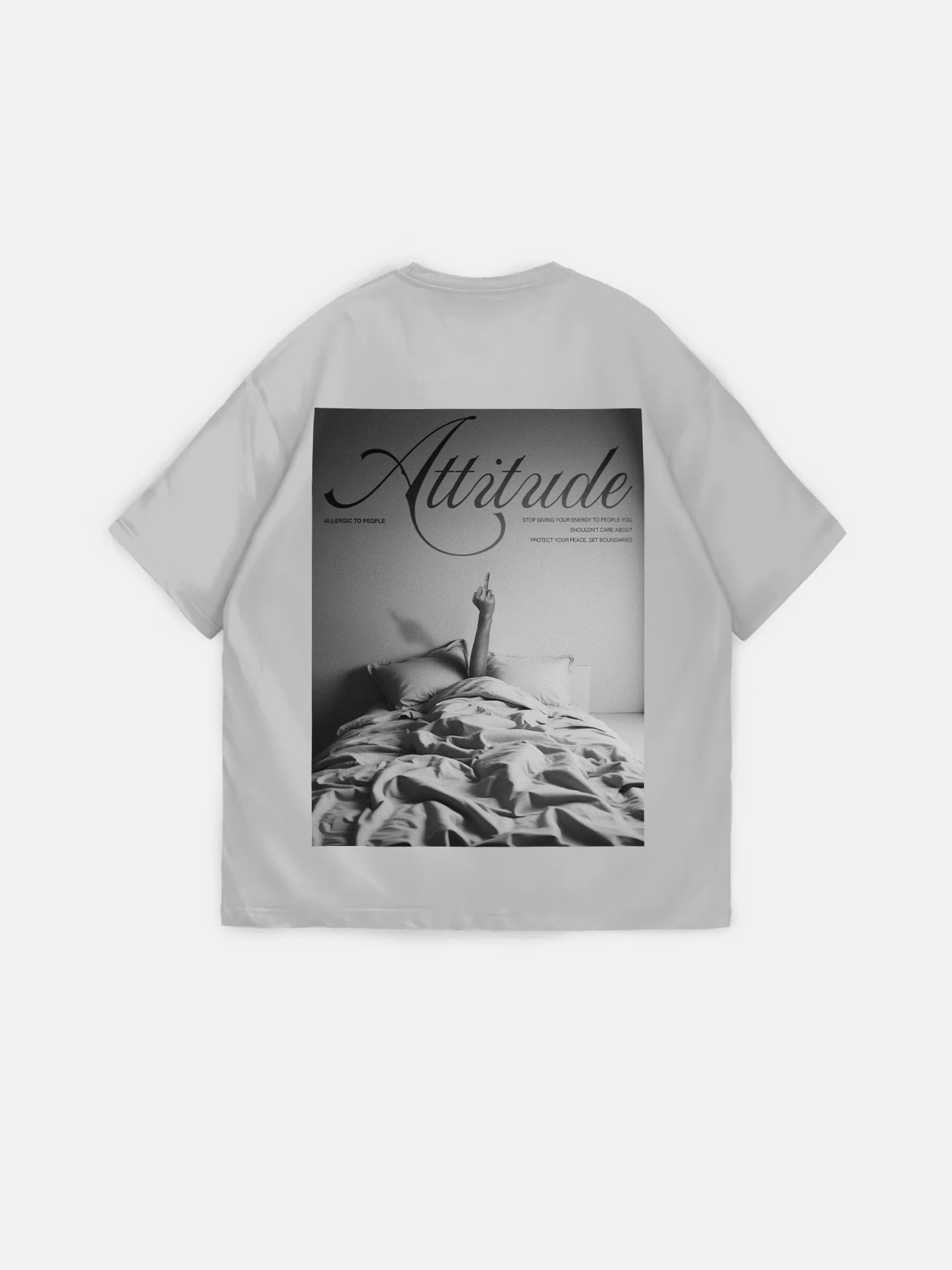 Oversize 'Attitude' T-Shirt - Grey - Image 4