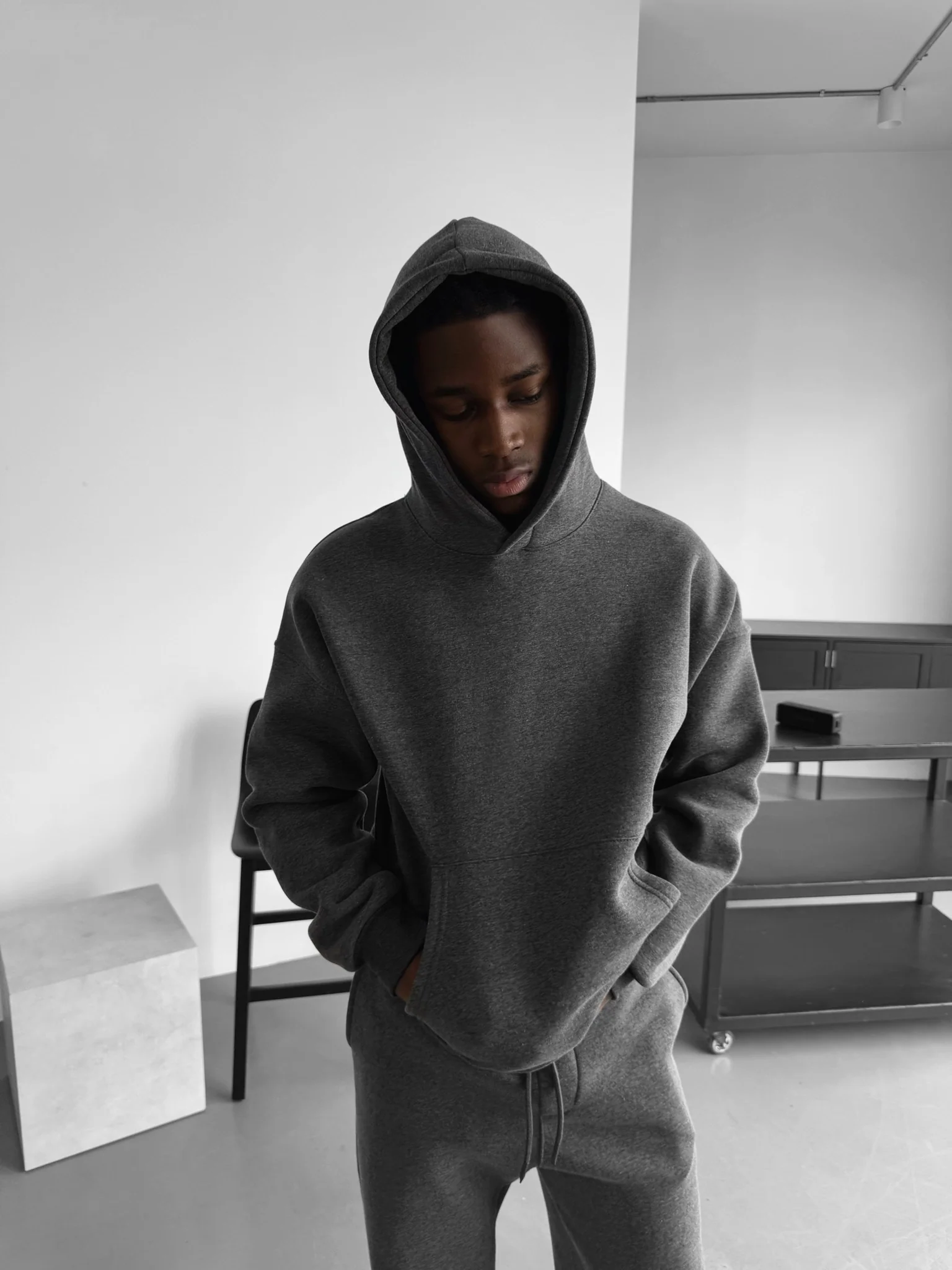 Oversize Basic Hoodie - Anthracite Melange - Image 3
