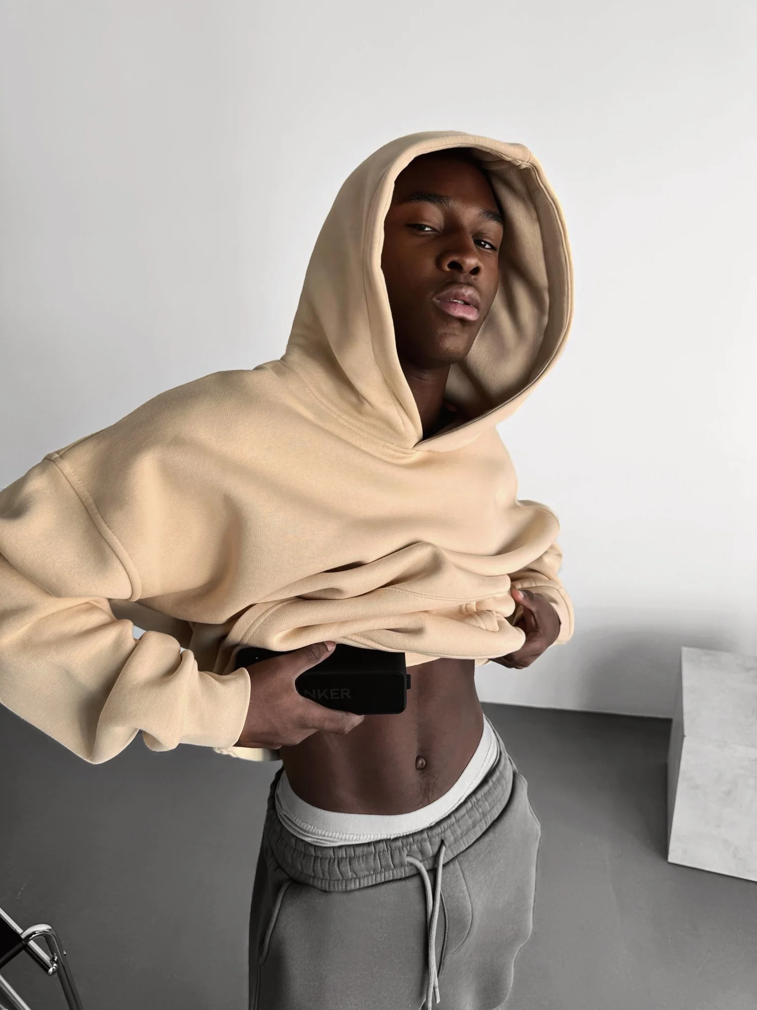 Oversize Basic Hoodie - Beige - Image 2