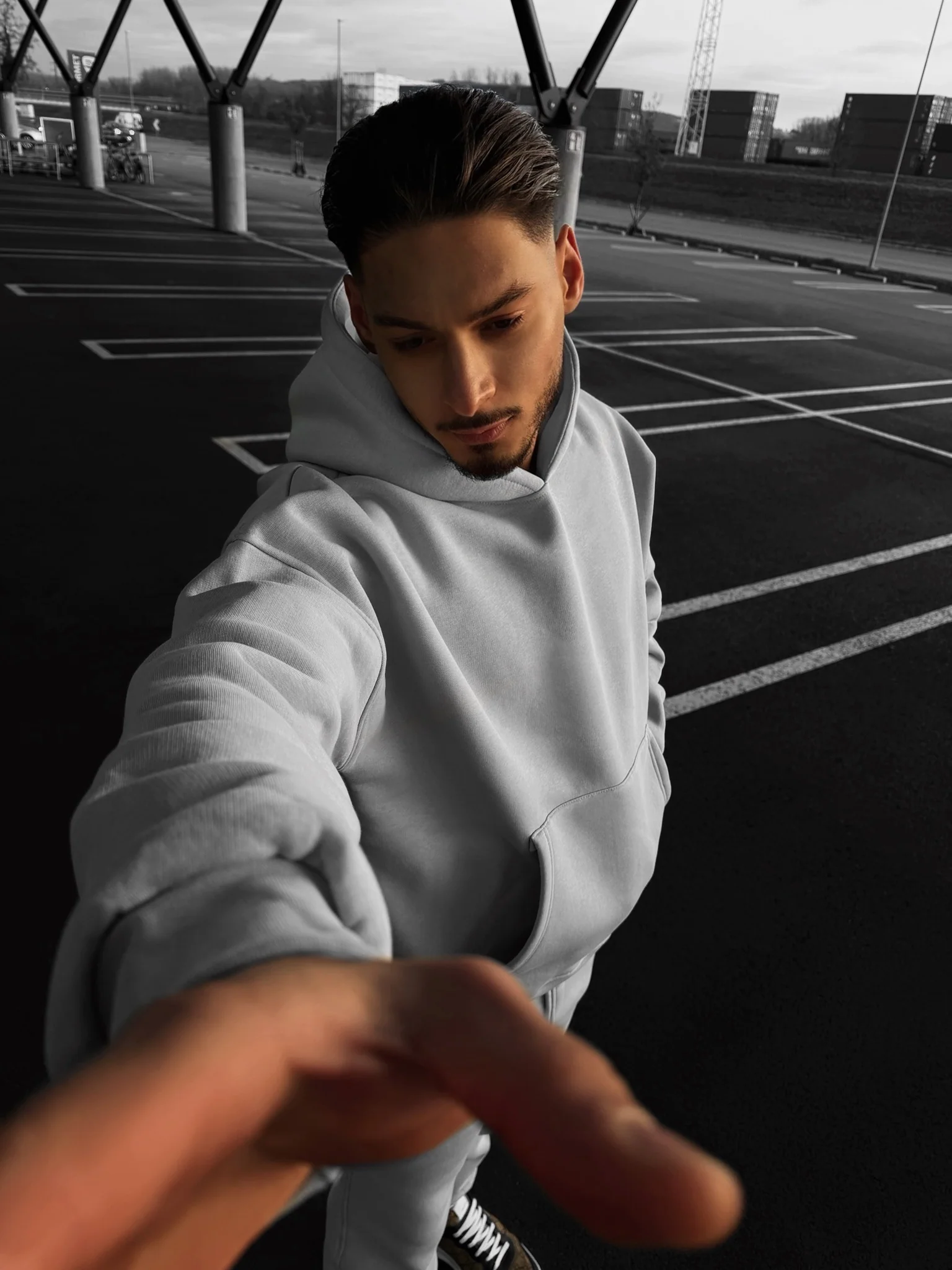 Oversize Basic Hoodie - Grey - Image 3