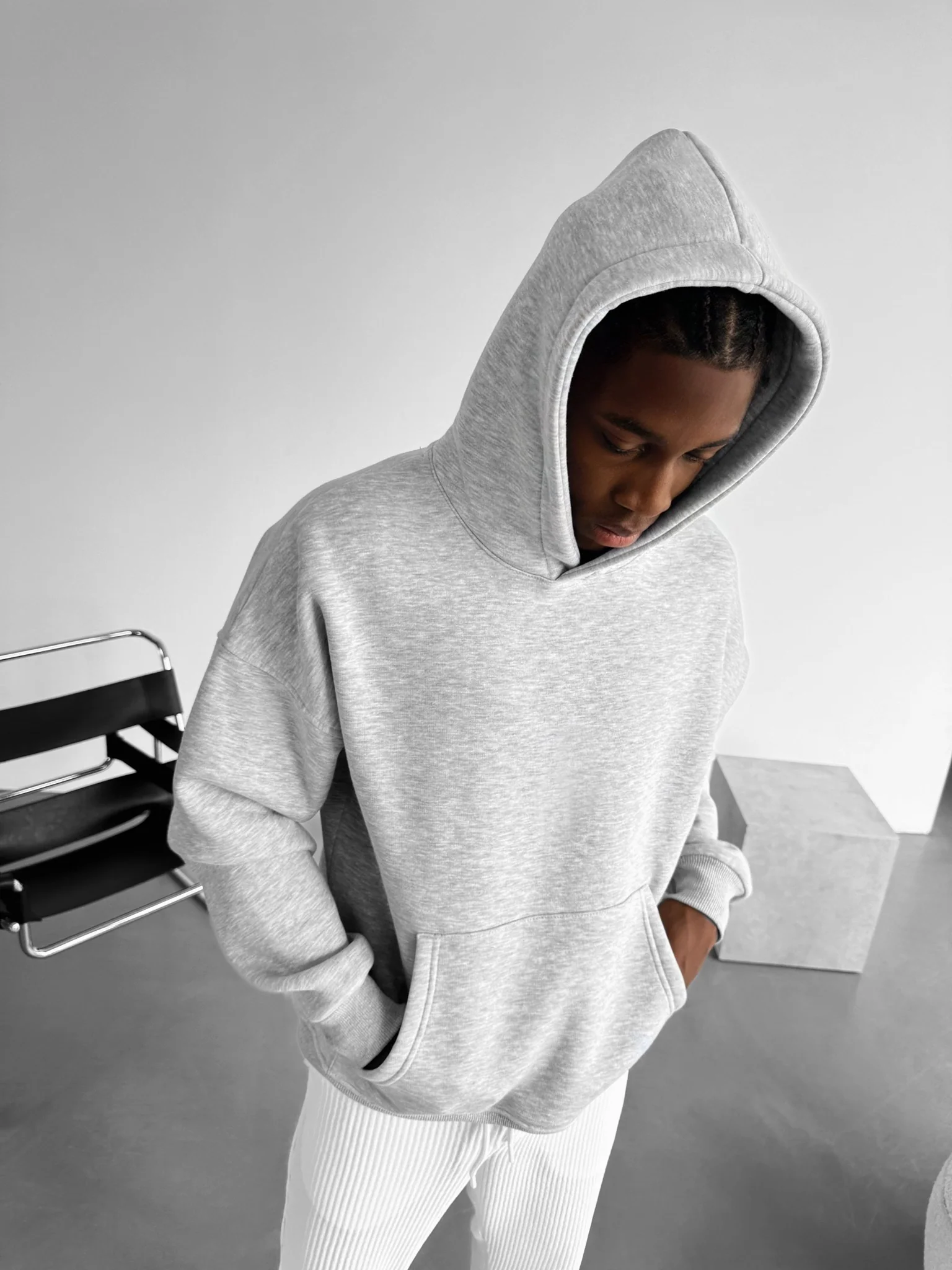Oversize Basic Hoodie - Light Grey Melange - Image 2
