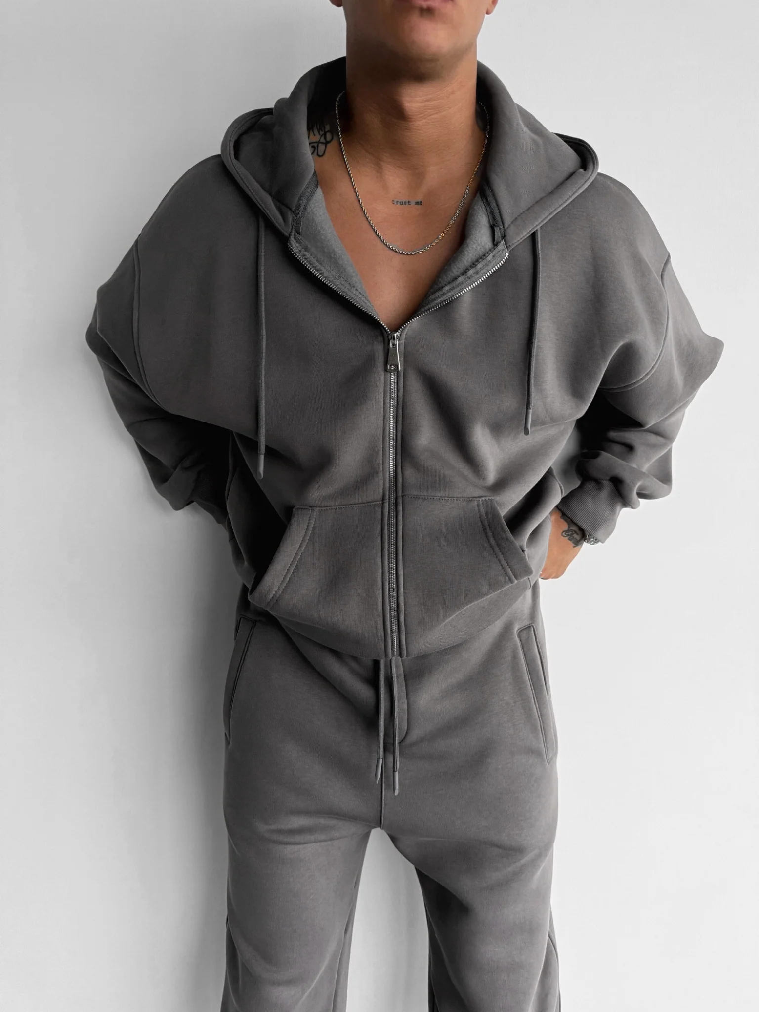 Oversize Basic Zipper Hoodie - Anthracite - Image 2