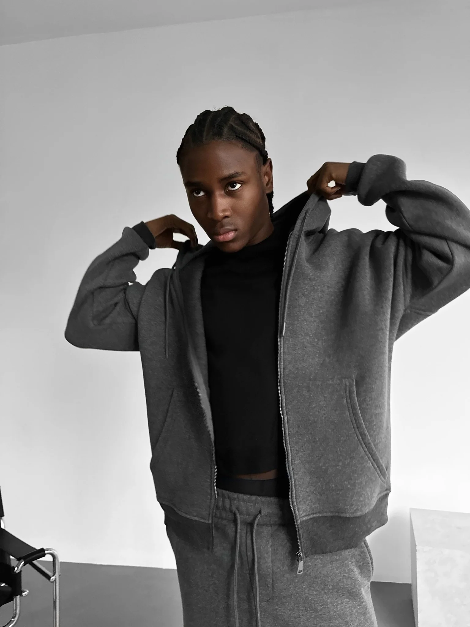 Oversize Basic Zipper Hoodie - Anthracite Melange - Image 3