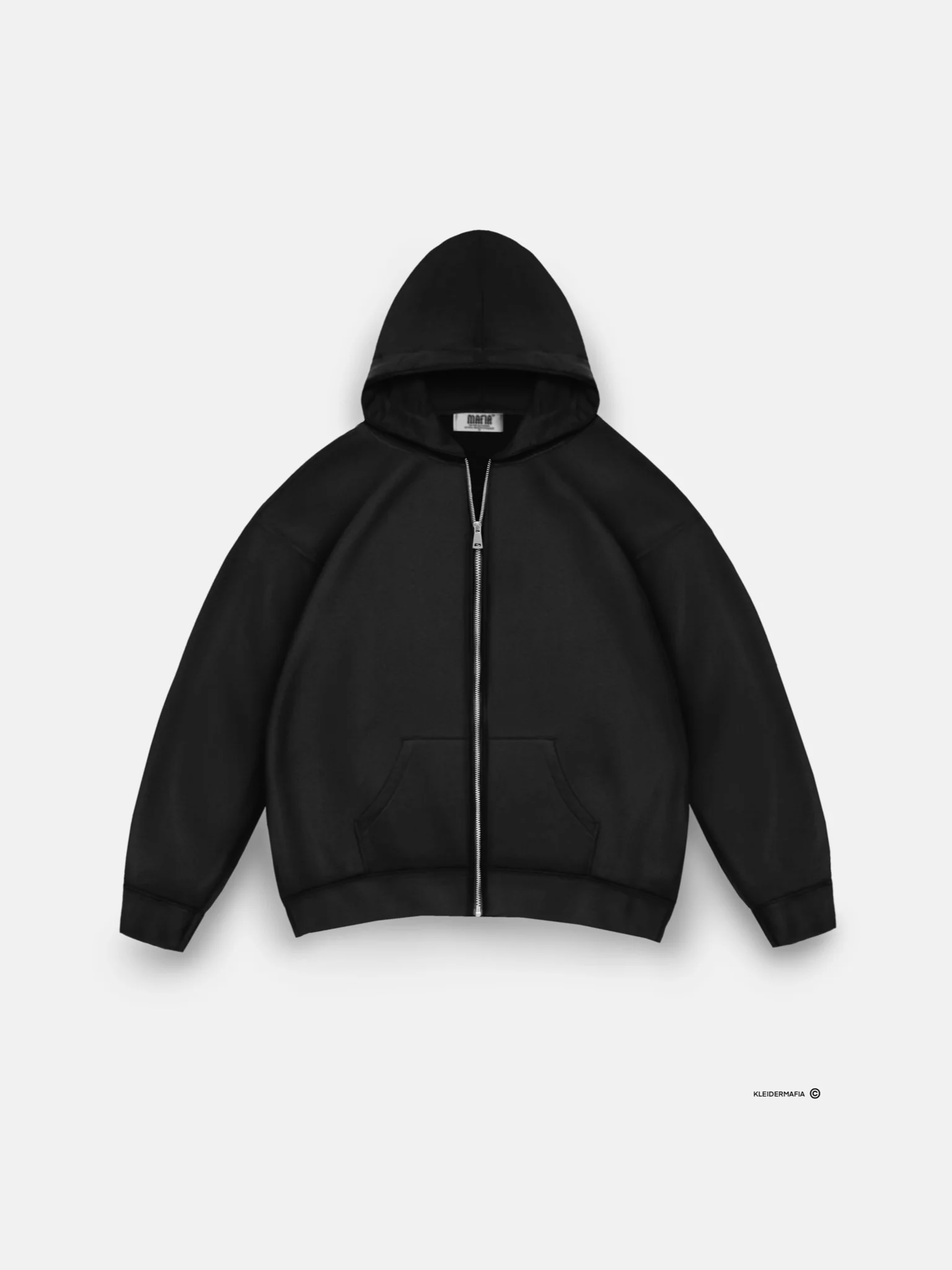Oversize Basic Zipper Hoodie - Black - Image 3