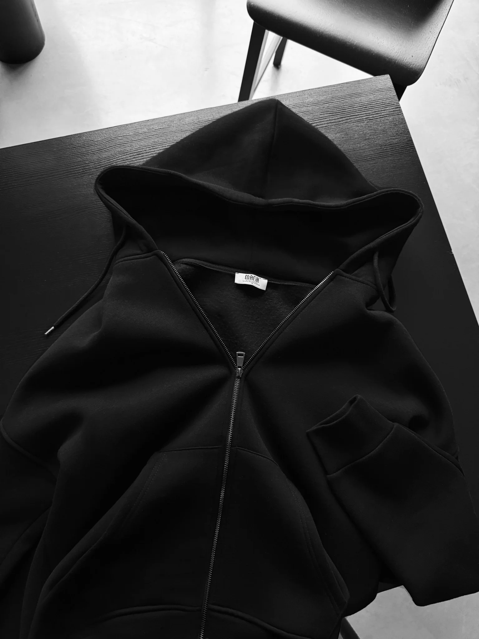 Oversize Basic Zipper Hoodie - Black - Image 4