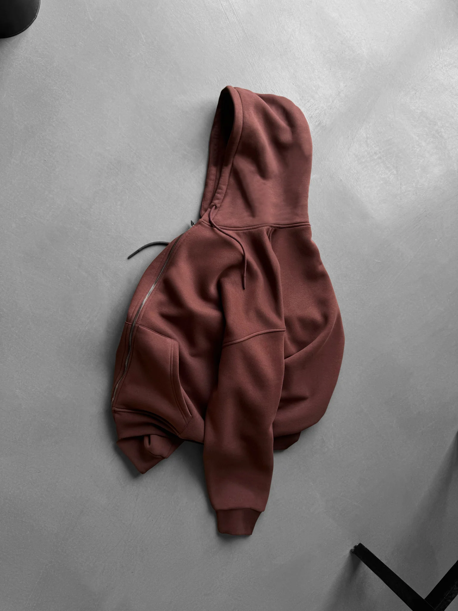 Oversize Basic Zipper Hoodie - Chocolate Brown - Image 2