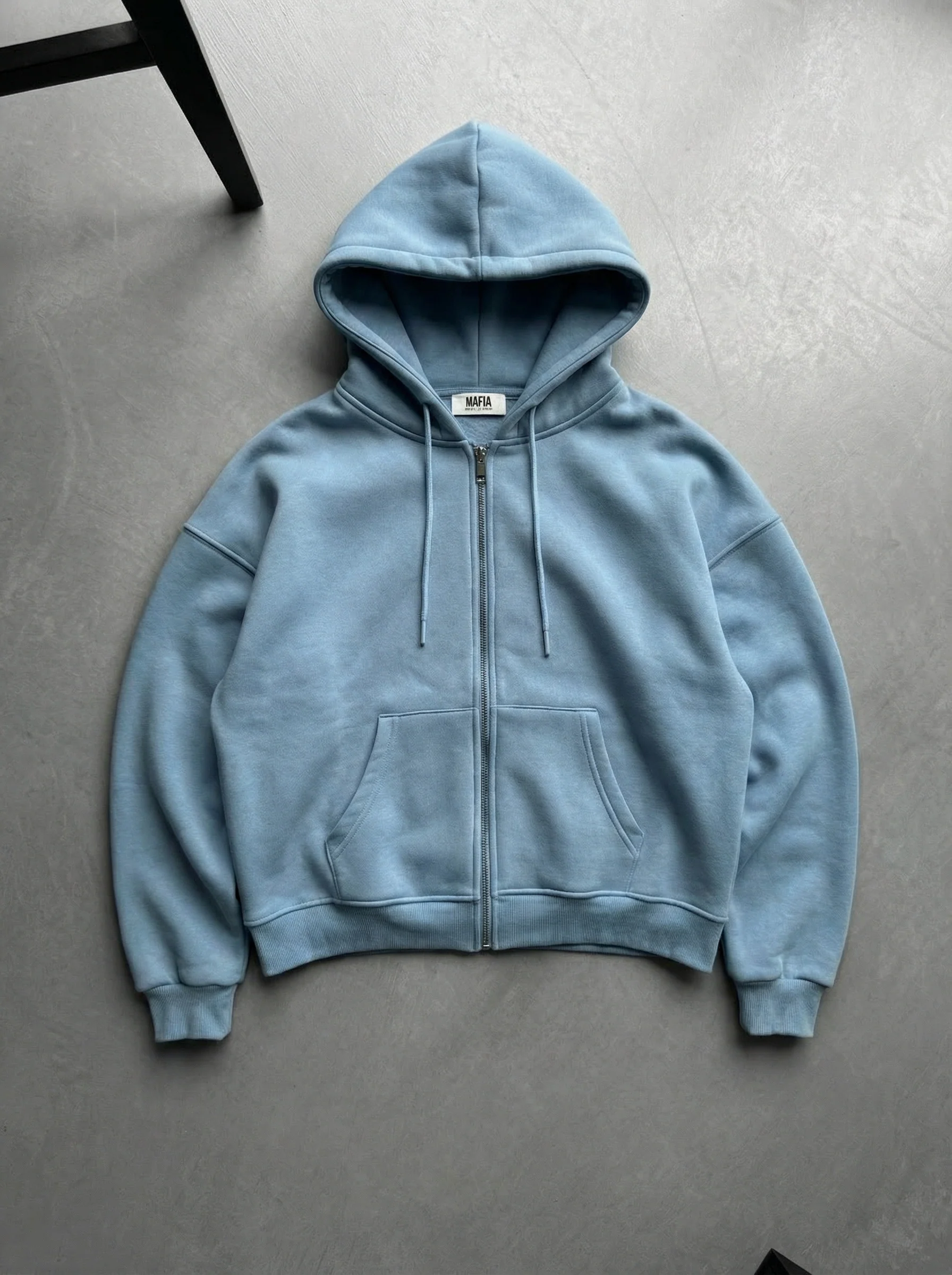 Oversize Basic Zipper Hoodie - Faded Denim