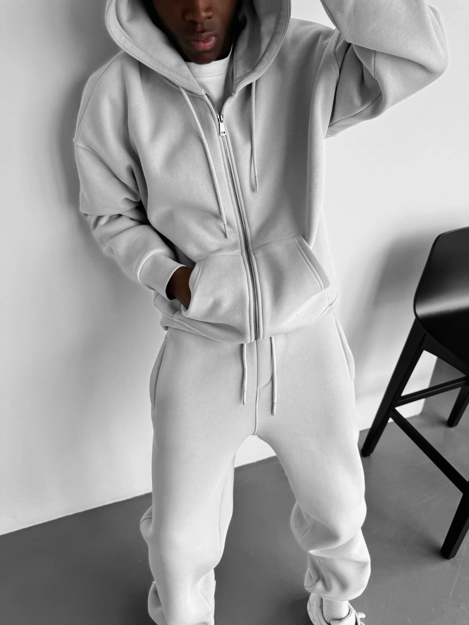 Oversize Basic Zipper Hoodie - Grey - Image 2