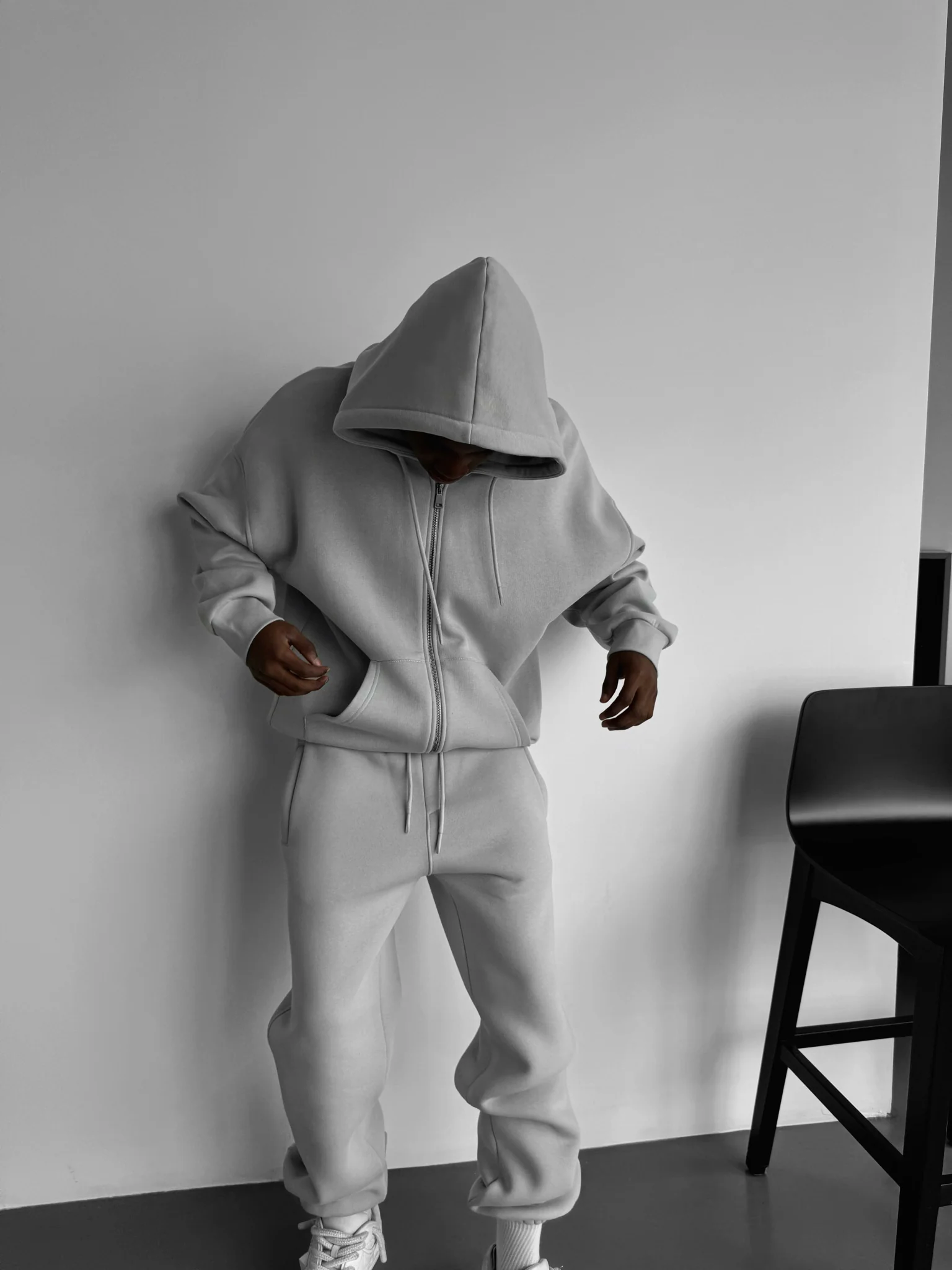 Oversize Basic Zipper Hoodie - Grey - Image 3
