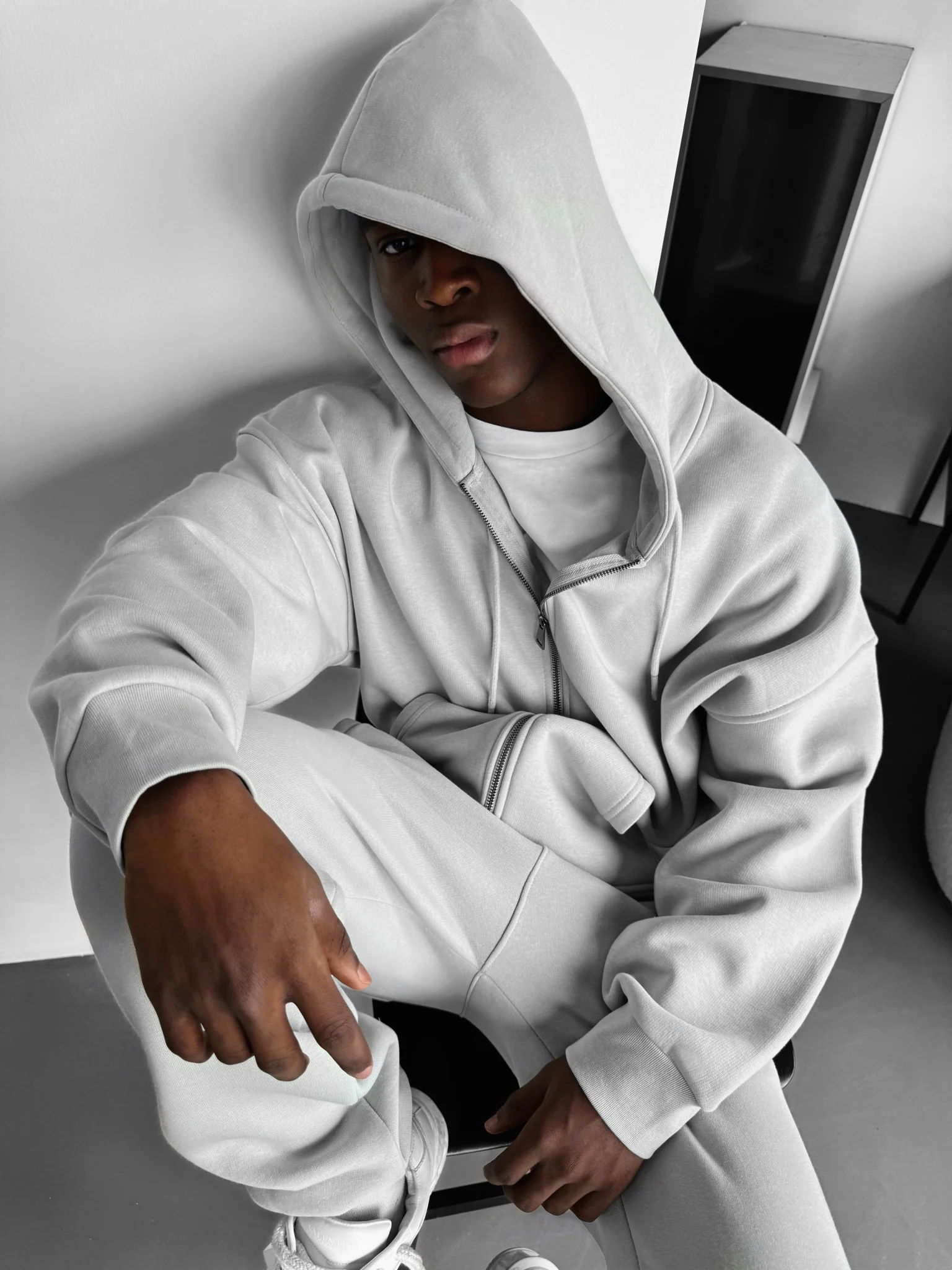 Oversize Basic Zipper Hoodie - Grey - Image 5