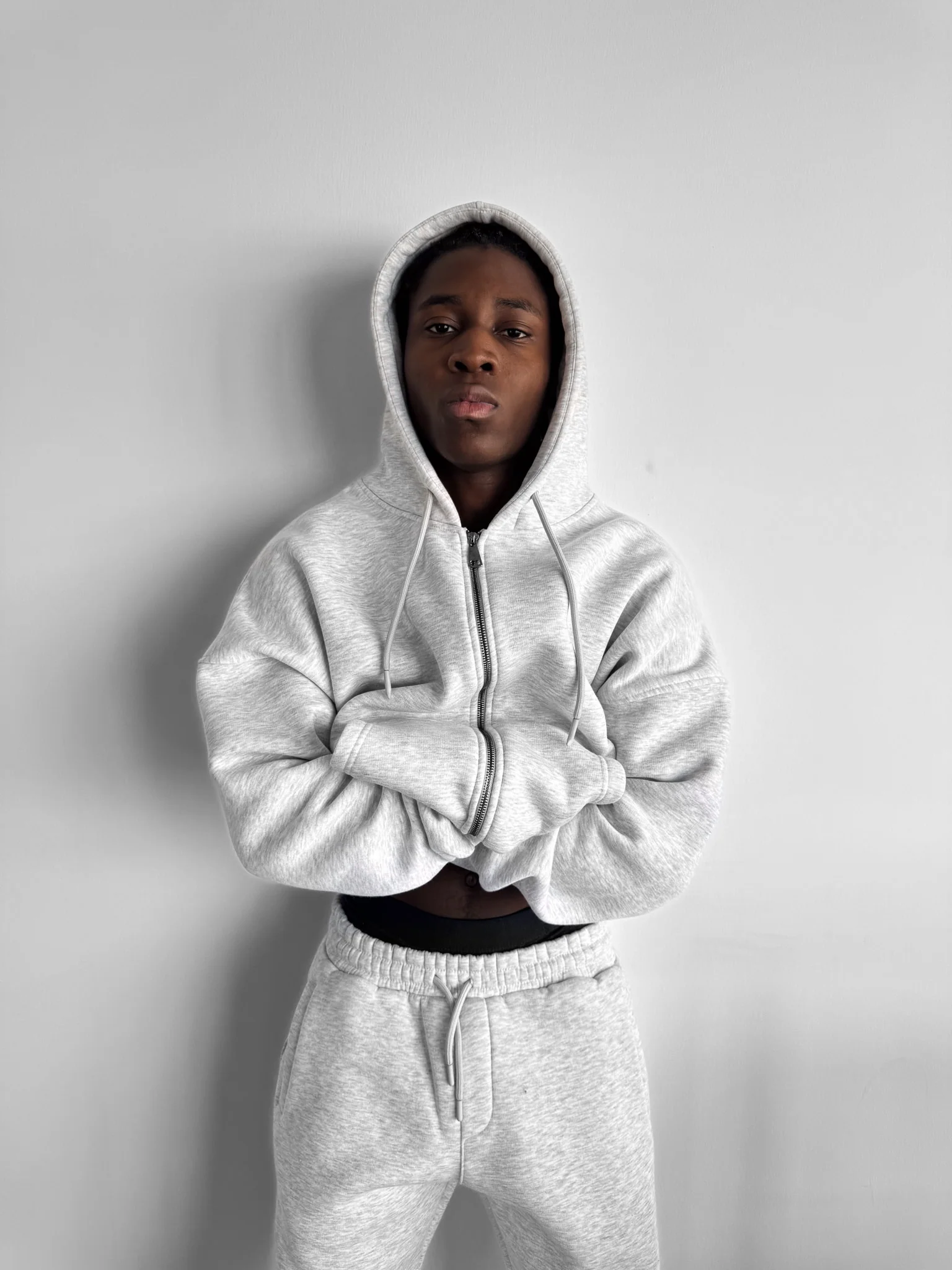 Oversize Basic Zipper Hoodie - Light Grey Melange - Image 4