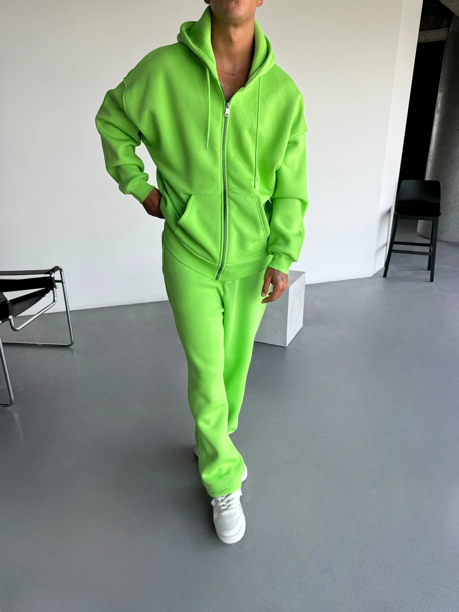 Oversize Basic Zipper Hoodie - Neon Slime - Image 4