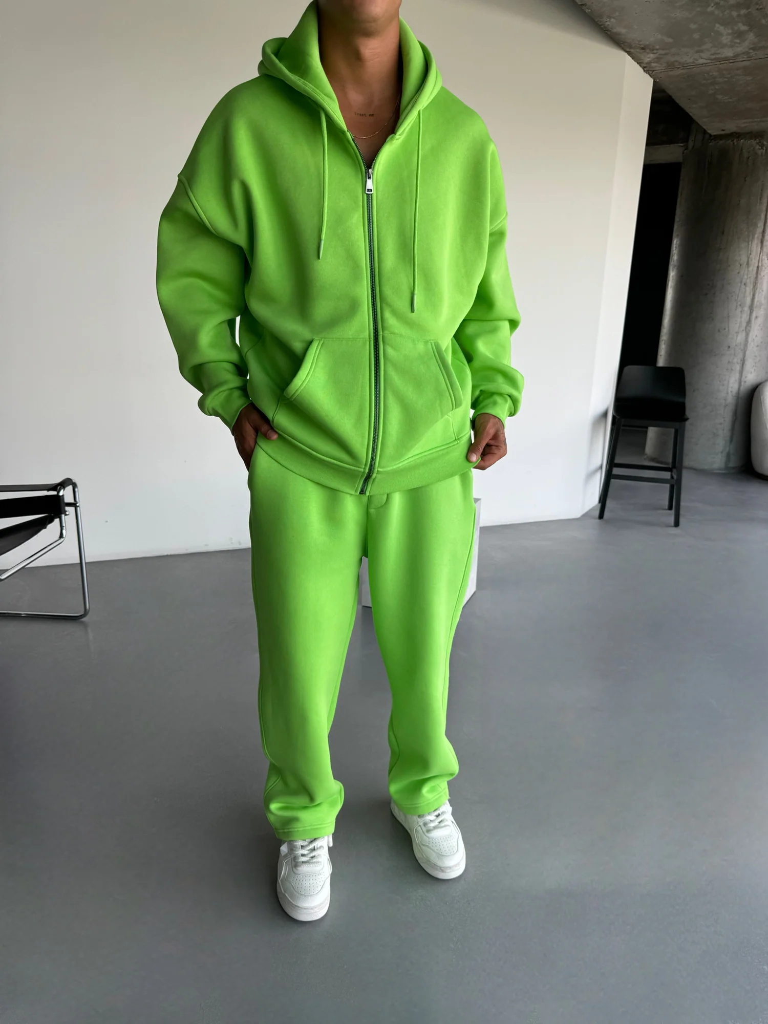 Oversize Basic Zipper Hoodie - Neon Slime - Image 5