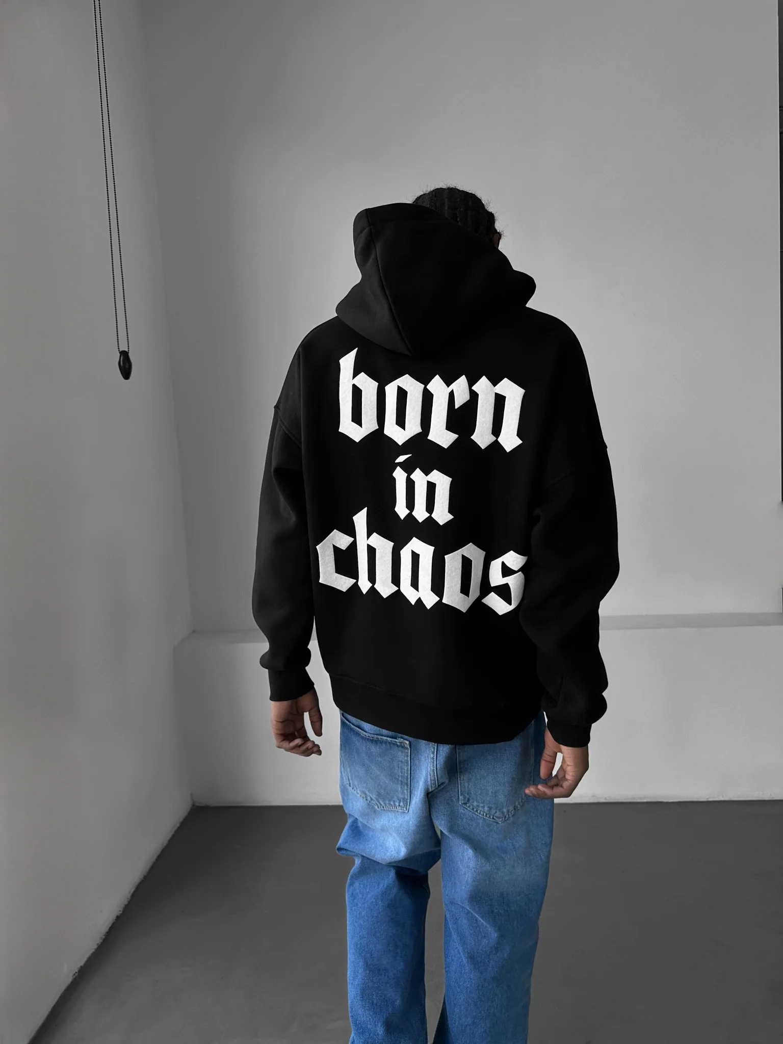 Oversize “Born in Chaos” Hoodie - Black - Image 2