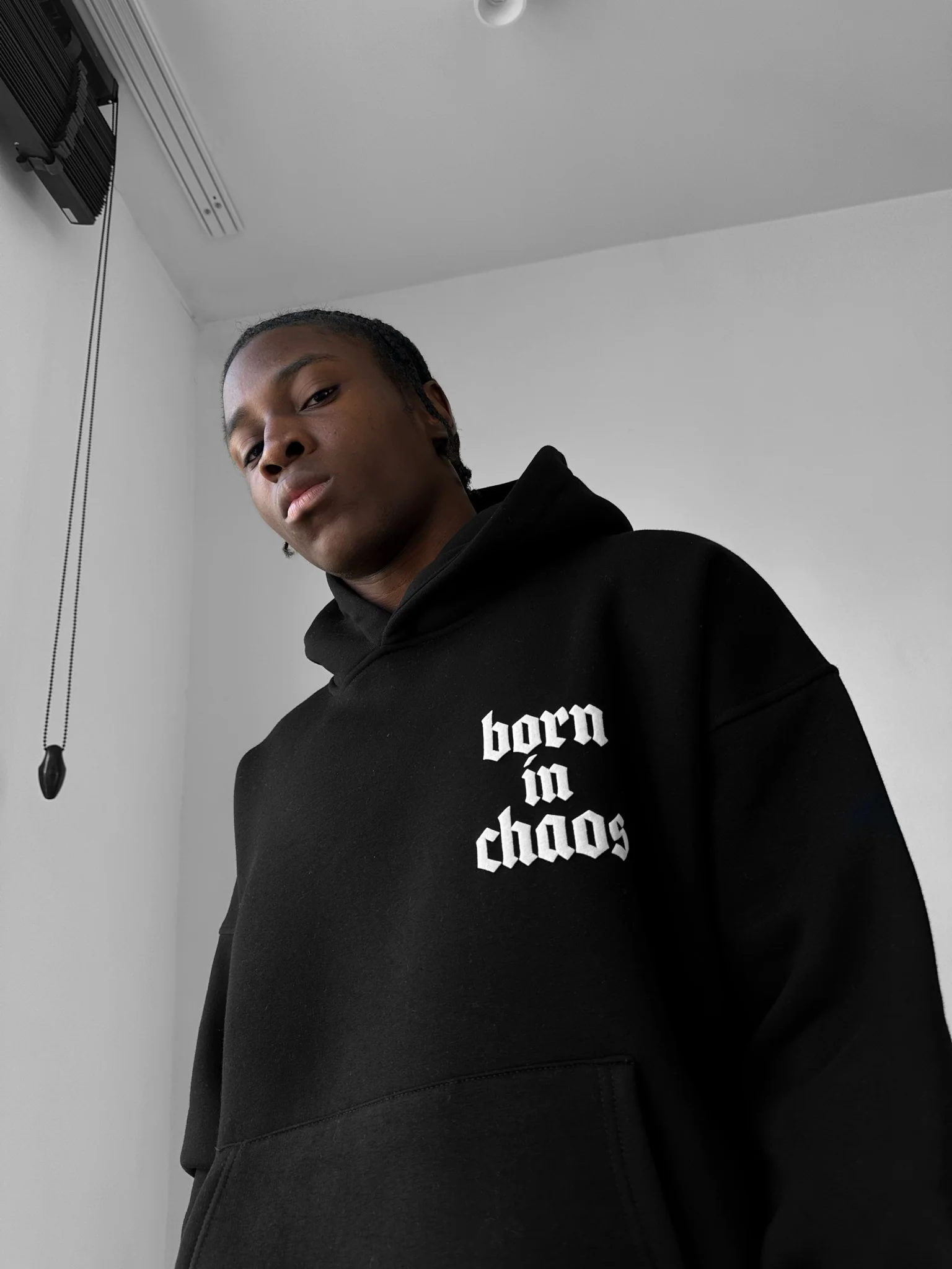 Oversize “Born in Chaos” Hoodie - Black - Image 3