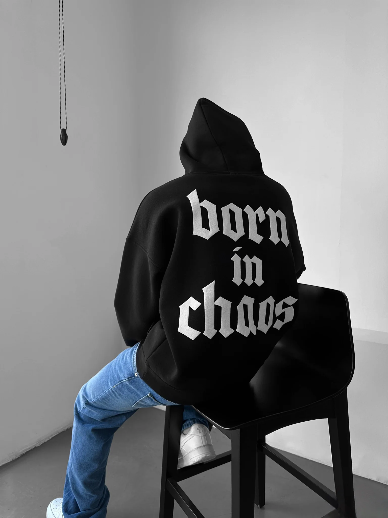 Oversize “Born in Chaos” Hoodie - Black - Image 4