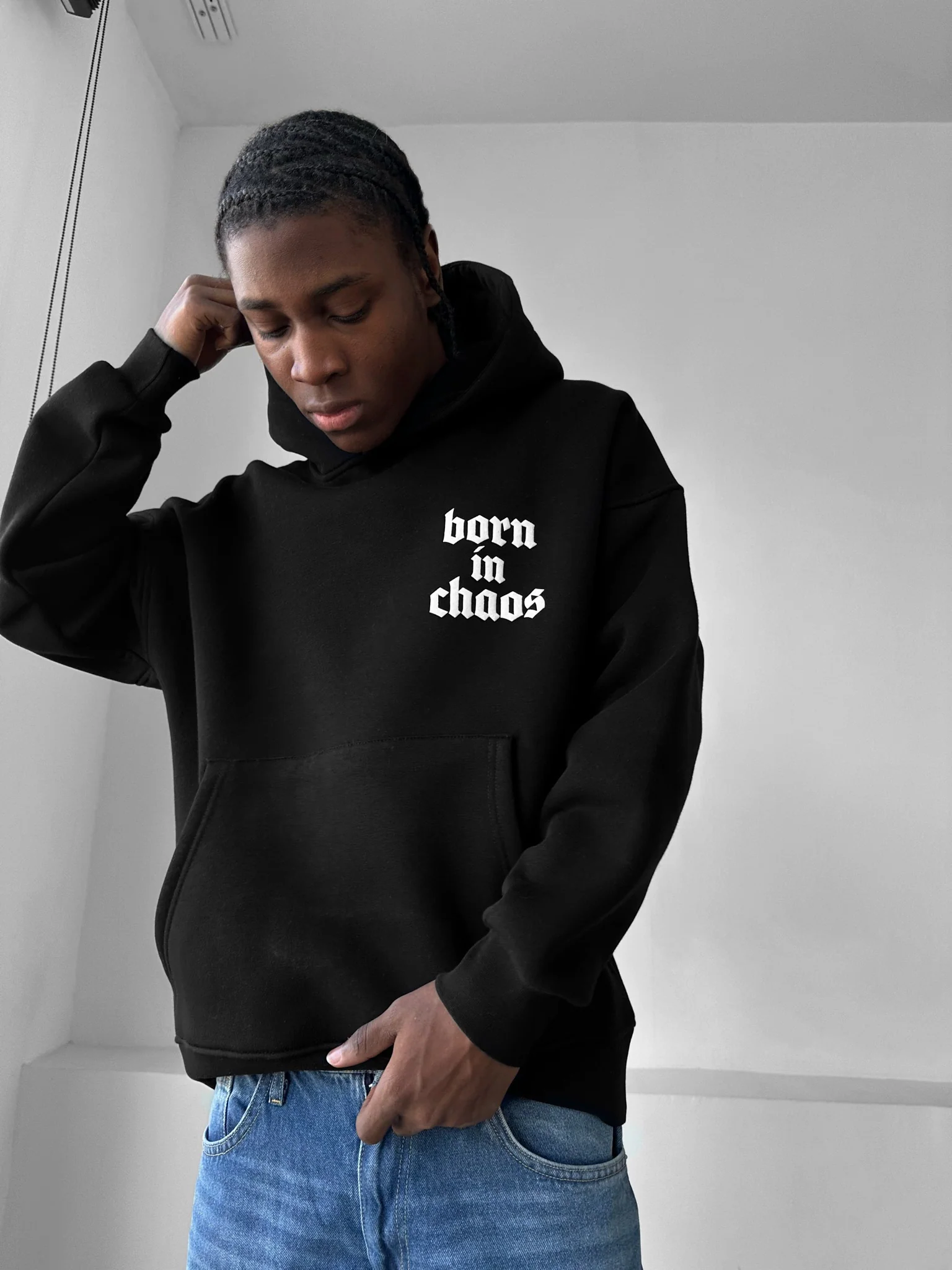 Oversize “Born in Chaos” Hoodie - Black - Image 5