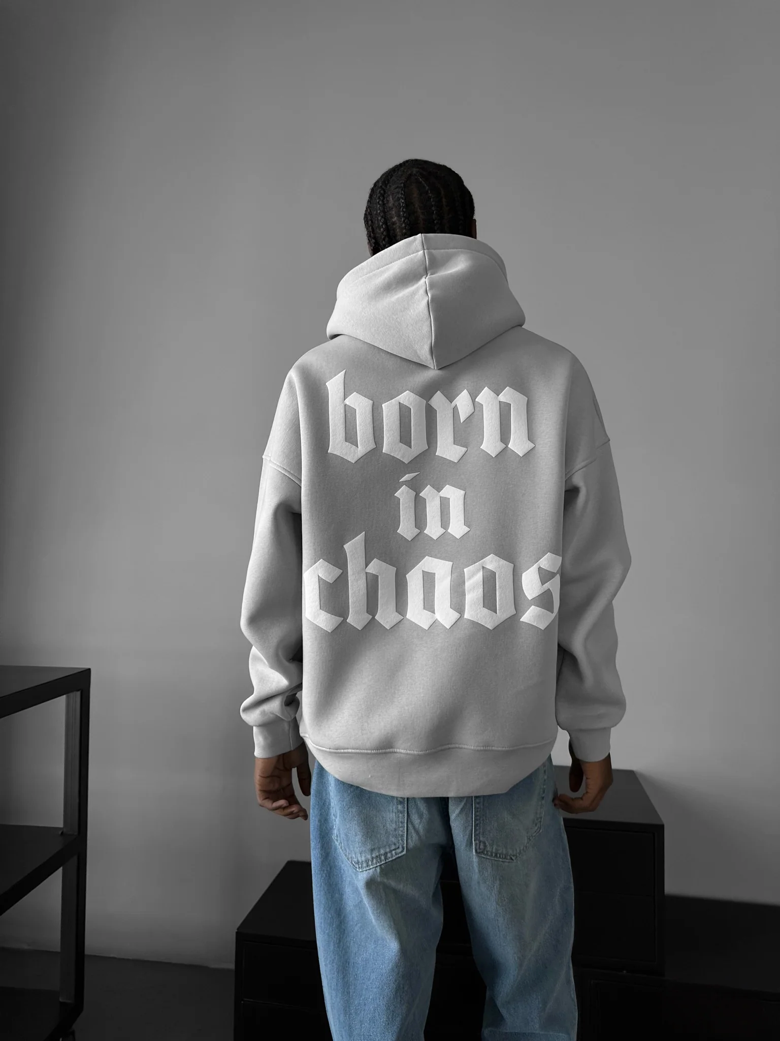 Oversize “Born in Chaos” Hoodie - Grey - Image 4