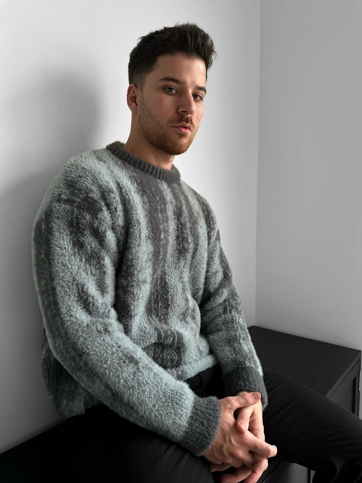 Oversize Brushstroke Effect Knit Pullover - Anthracite - Image 2