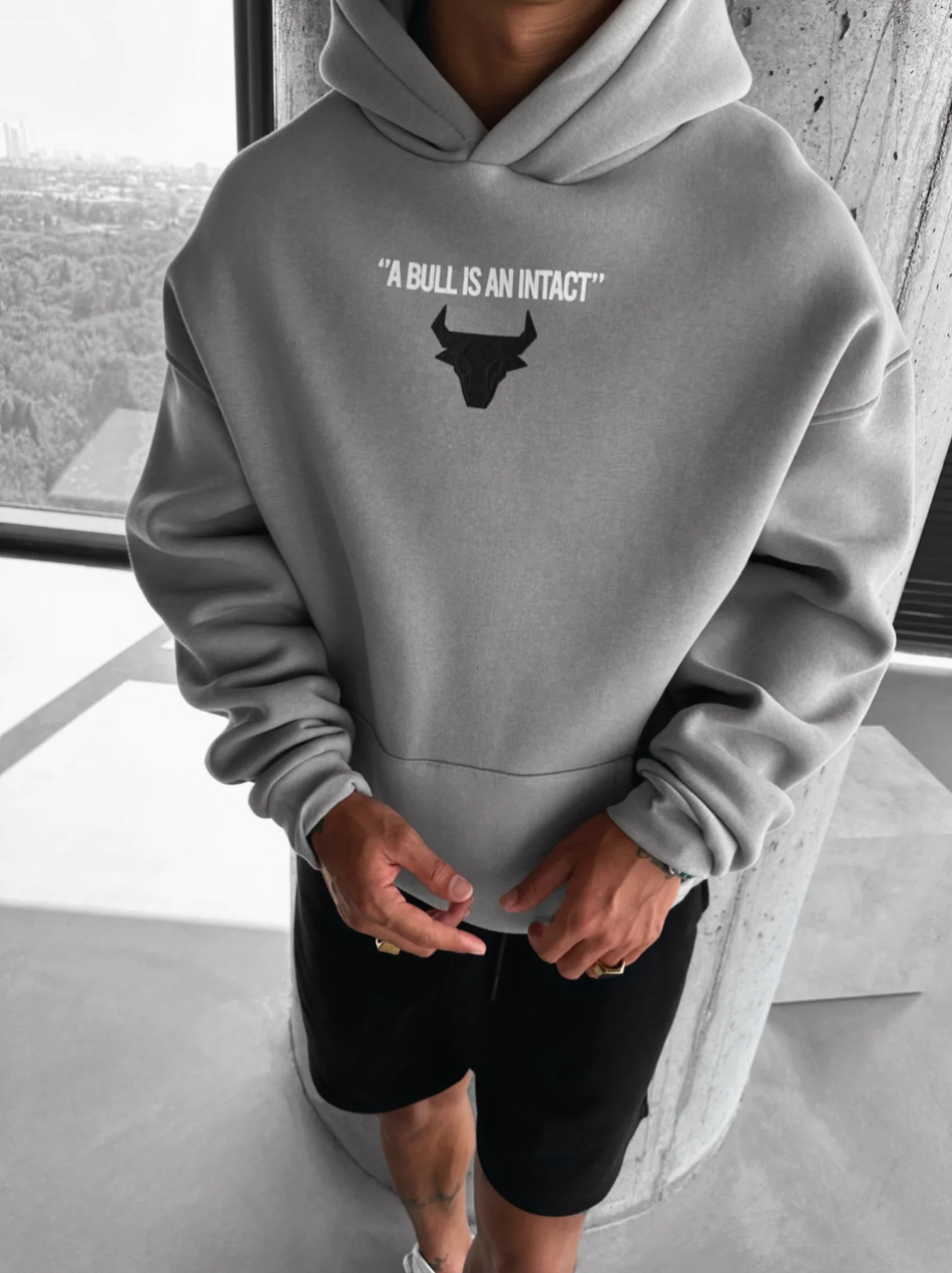 Oversize Bull Hoodie - Mushroom Grey - Image 2